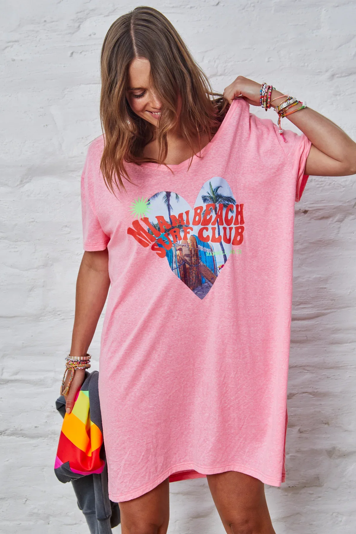 HAMMILL & Co Womens Miami Jersey Tee Dress - Pink Marle - Image 3