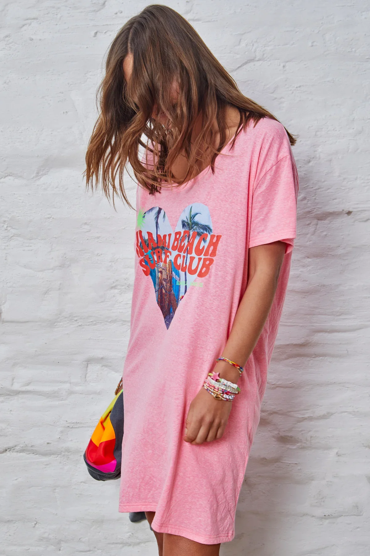 HAMMILL & Co Womens Miami Jersey Tee Dress - Pink Marle - Image 4