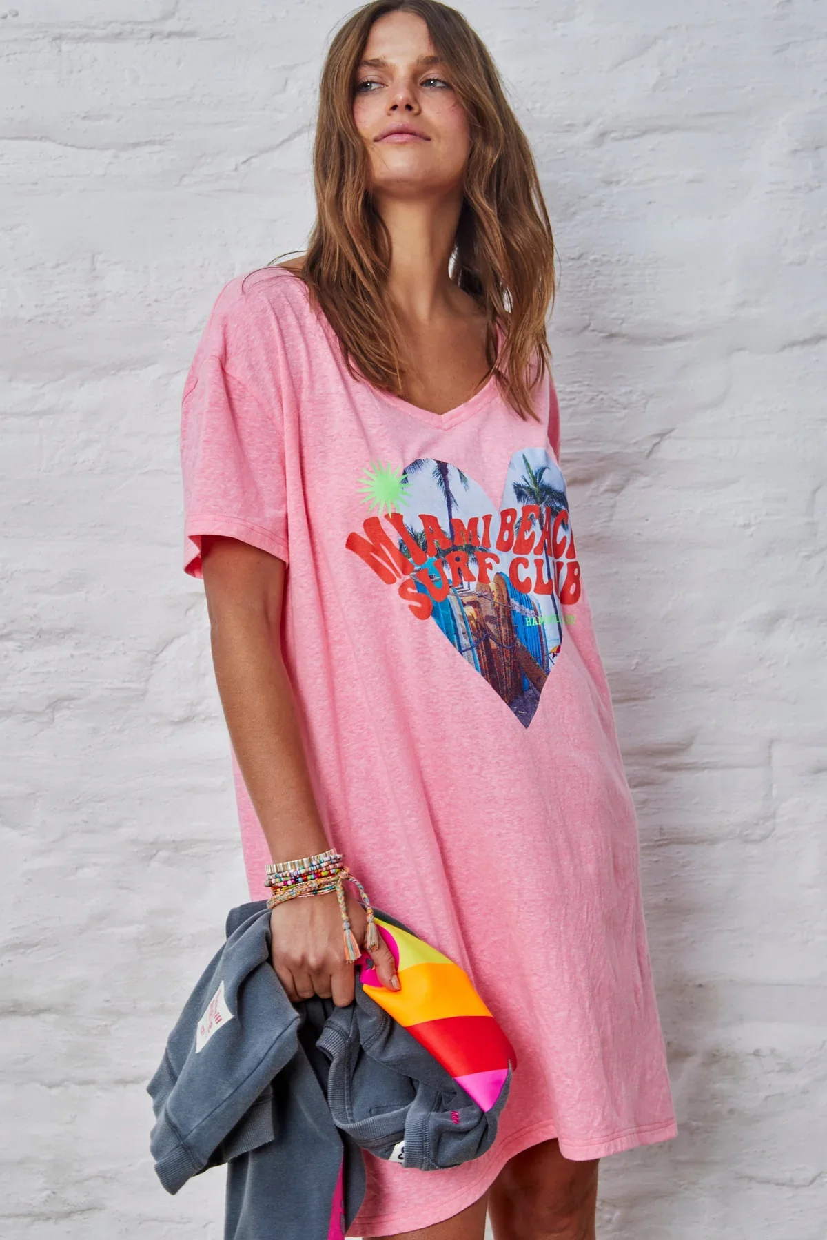 HAMMILL & Co Womens Miami Jersey Tee Dress - Pink Marle - Image 5