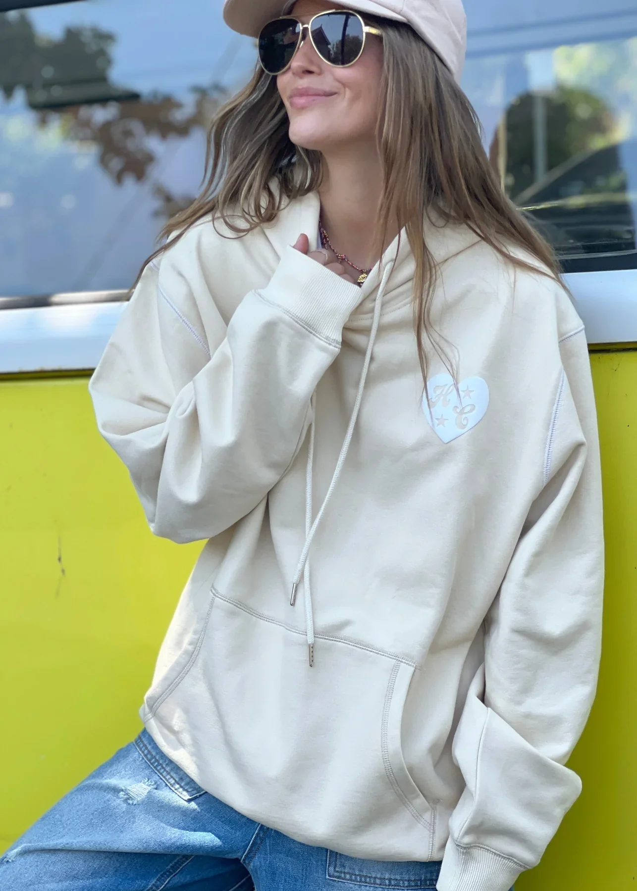 HAMMILL & CO Womens My Boyfriends Oversized Hoodie - Natural - Image 2