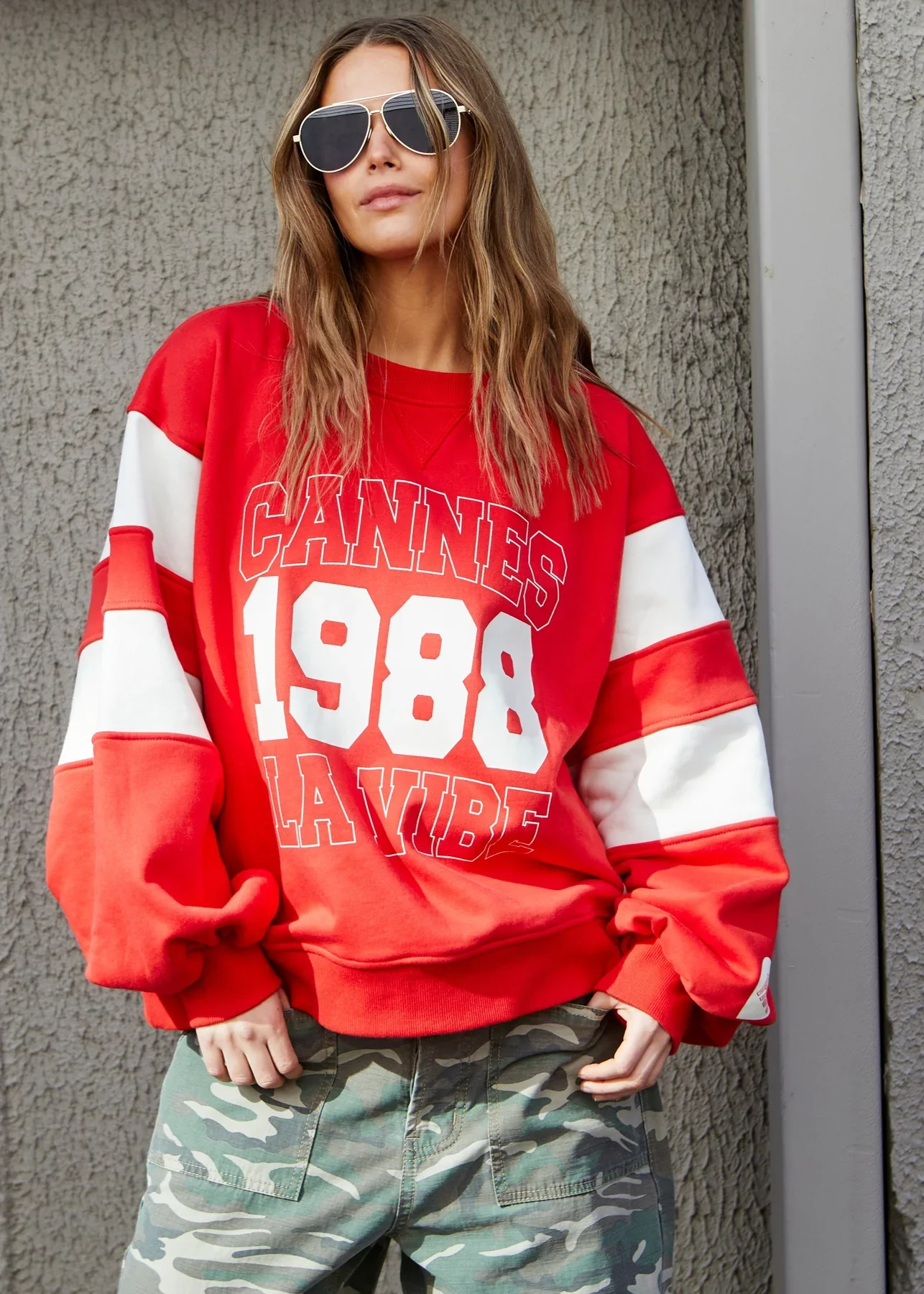 HAMMILL & CO Womens Panelled Sleeve Detail Cannes Sweat in Red - Image 2