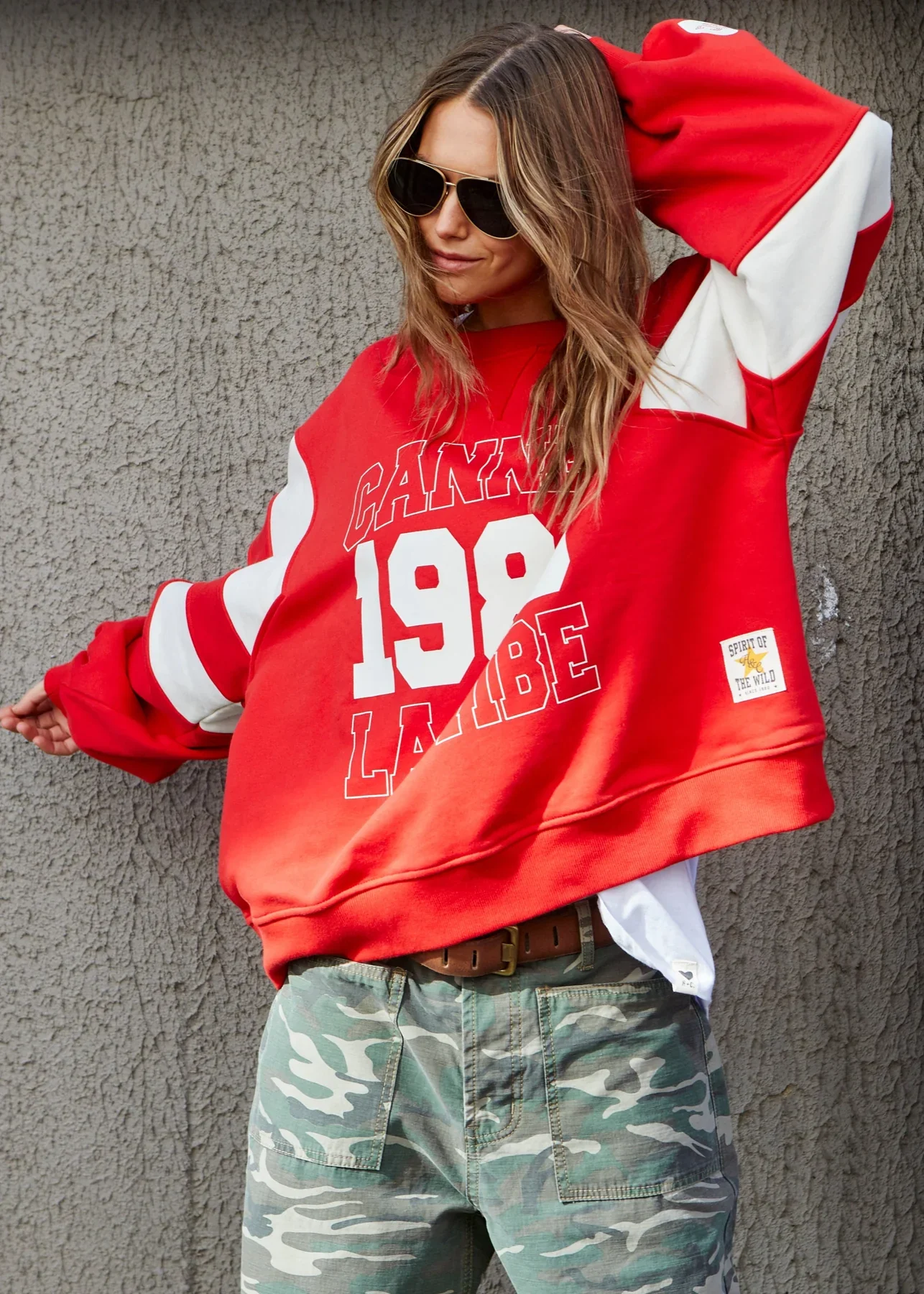 HAMMILL & CO Womens Panelled Sleeve Detail Cannes Sweat in Red - Image 4