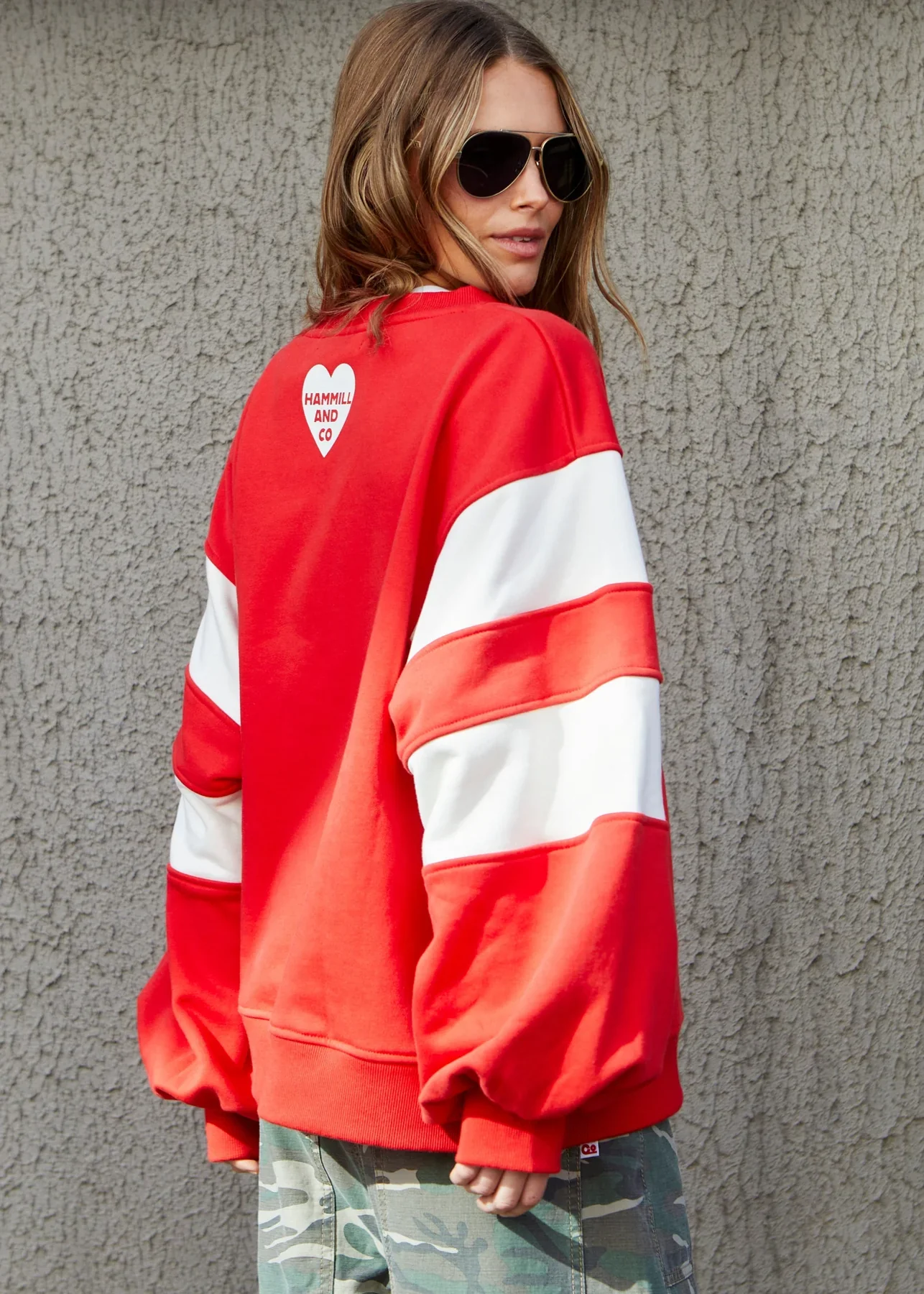 HAMMILL & CO Womens Panelled Sleeve Detail Cannes Sweat in Red - Image 5