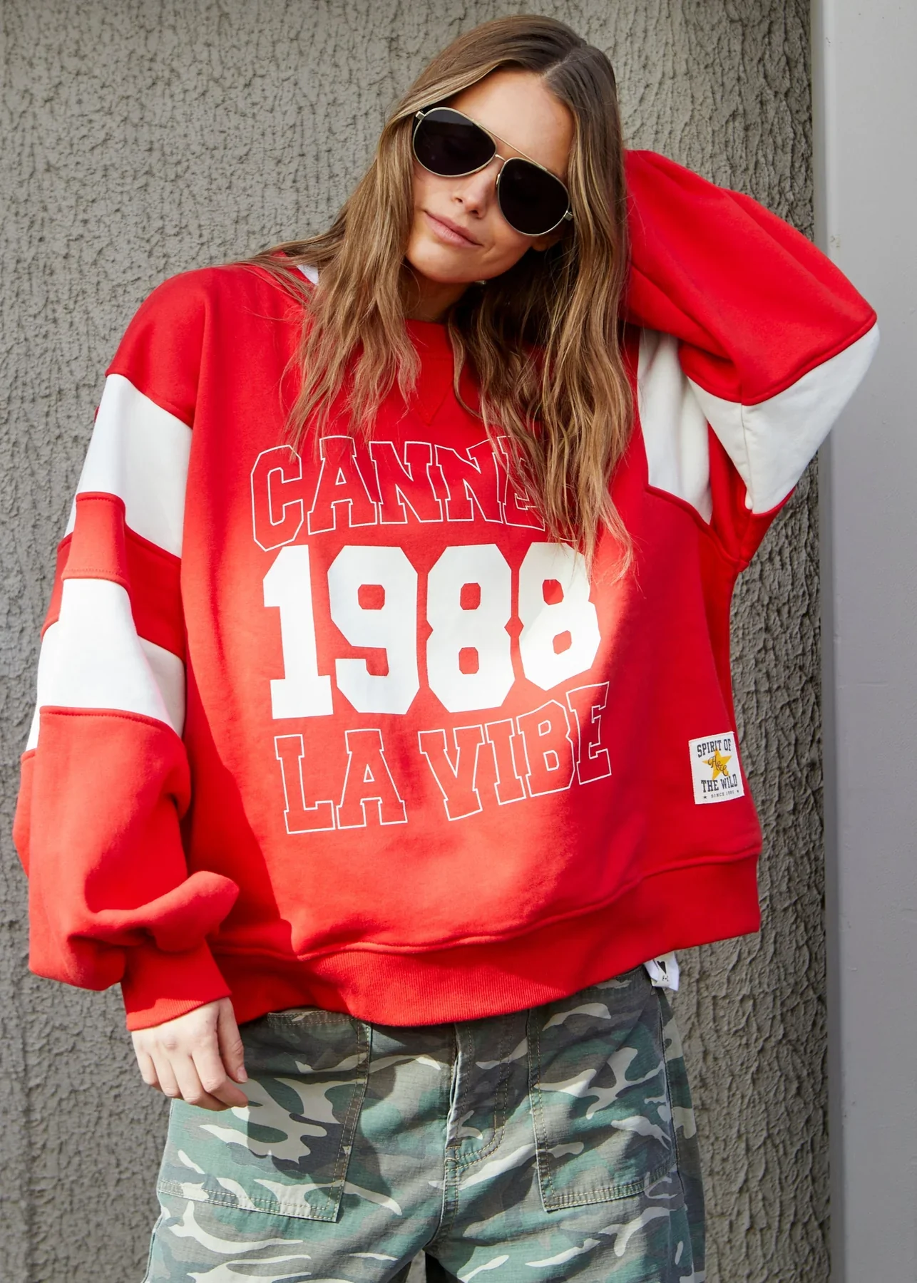 HAMMILL & CO Womens Panelled Sleeve Detail Cannes Sweat in Red - Image 6