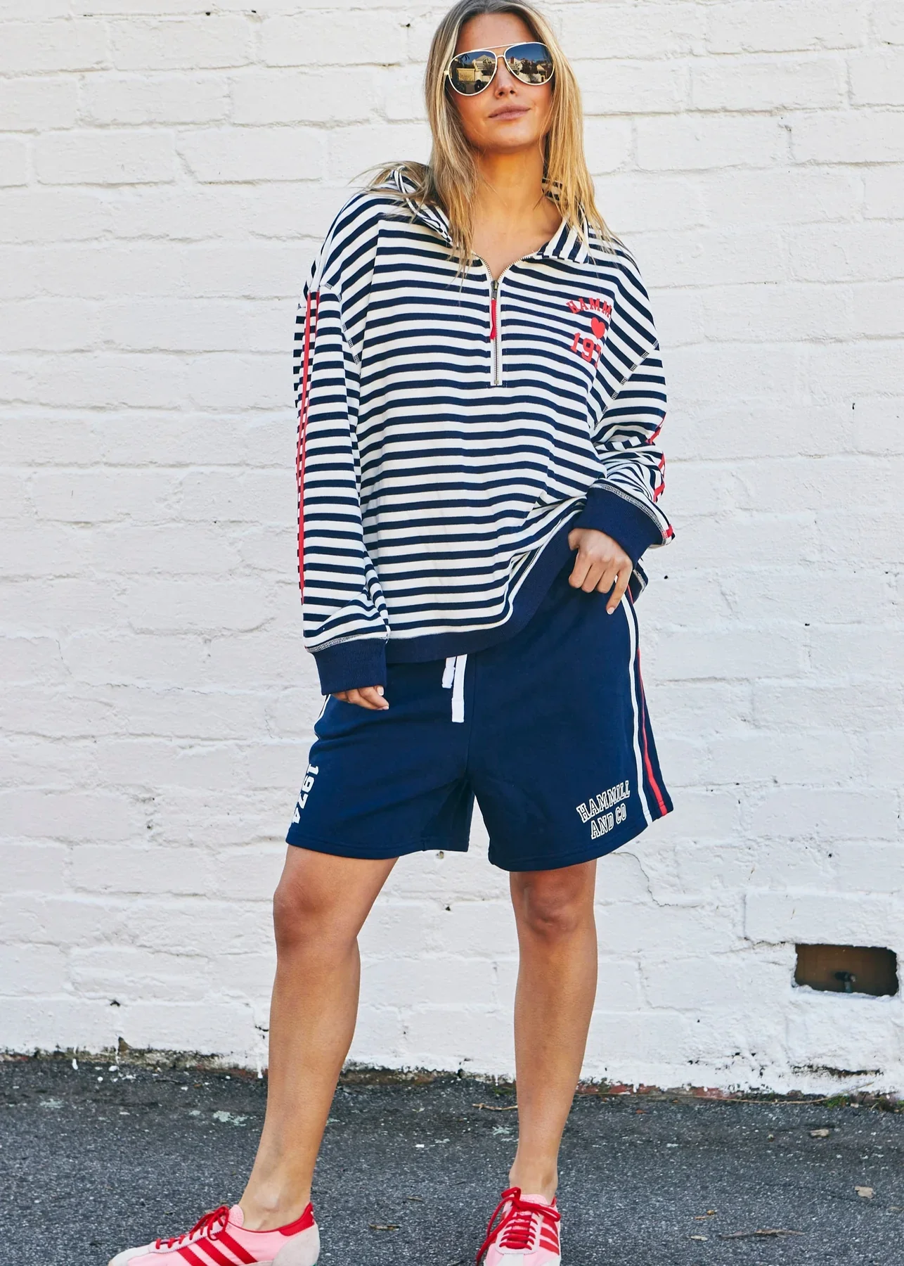 HAMMILL & CO Womens Retro Shorts With Side Stripes in Navy - Image 2