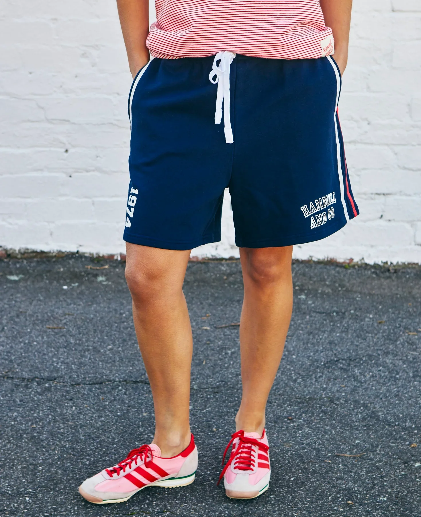 HAMMILL & CO Womens Retro Shorts With Side Stripes in Navy - Image 3