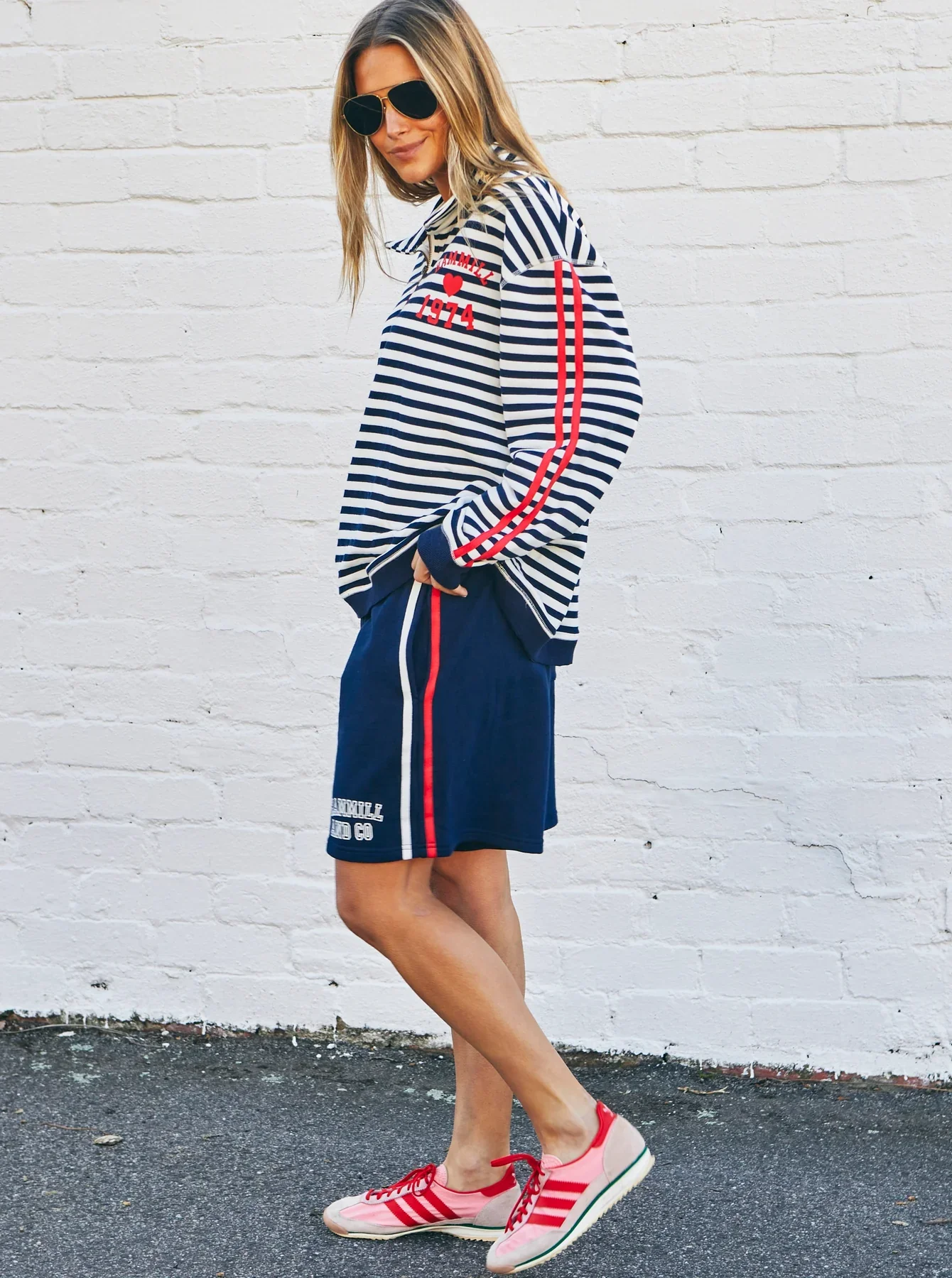 HAMMILL & CO Womens Retro Shorts With Side Stripes in Navy - Image 7