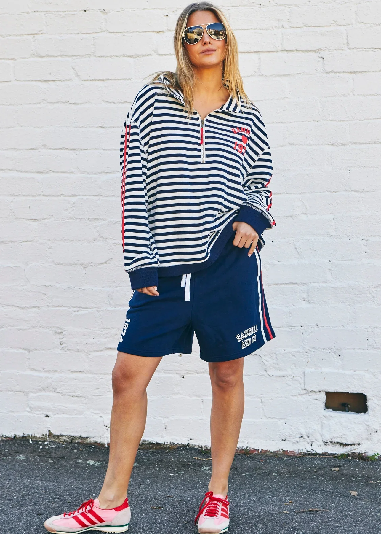 HAMMILL & CO Womens Retro Stripe Collared Sweat in Navy/White - Image 3