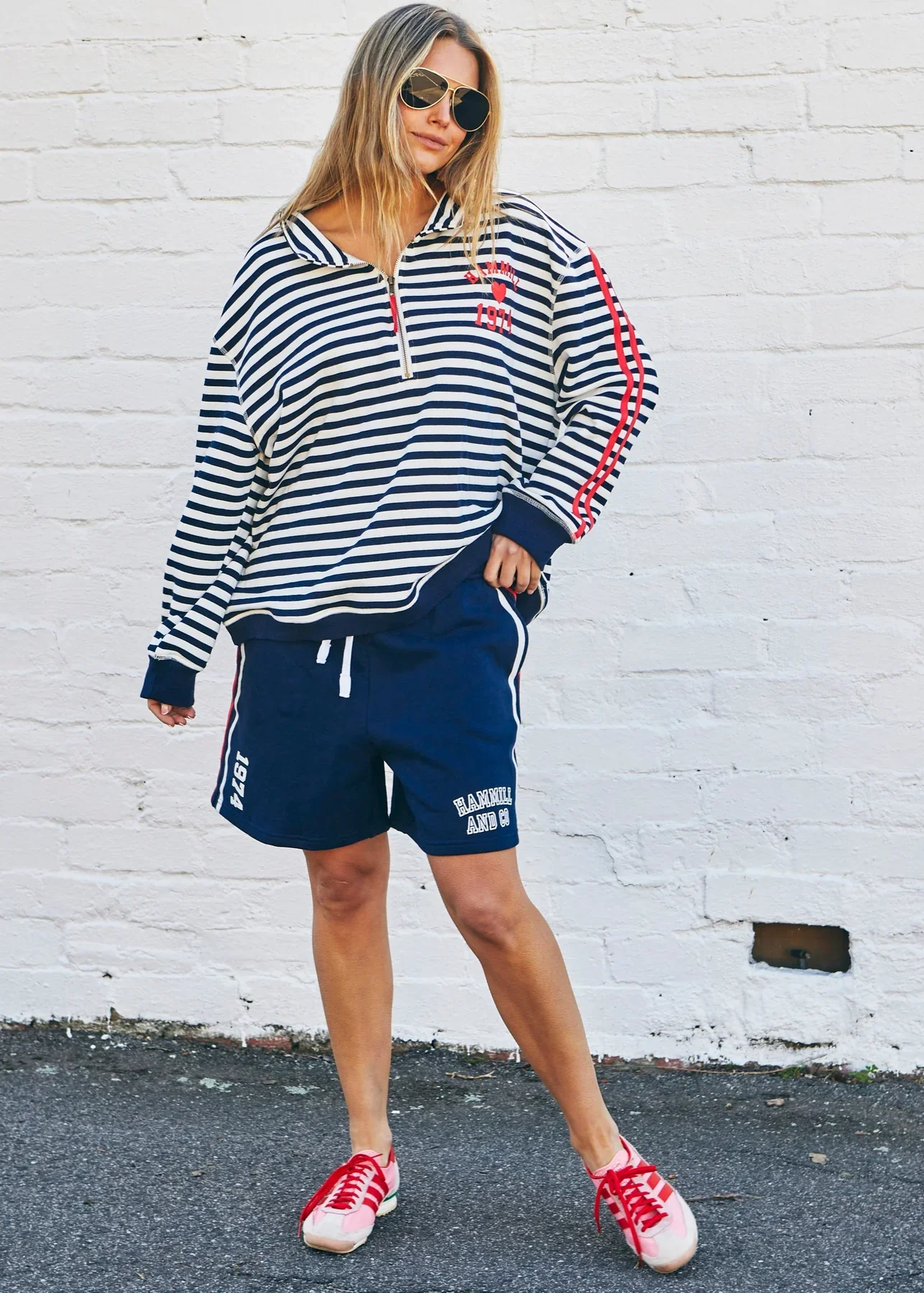 HAMMILL & CO Womens Retro Stripe Collared Sweat in Navy/White - Image 7