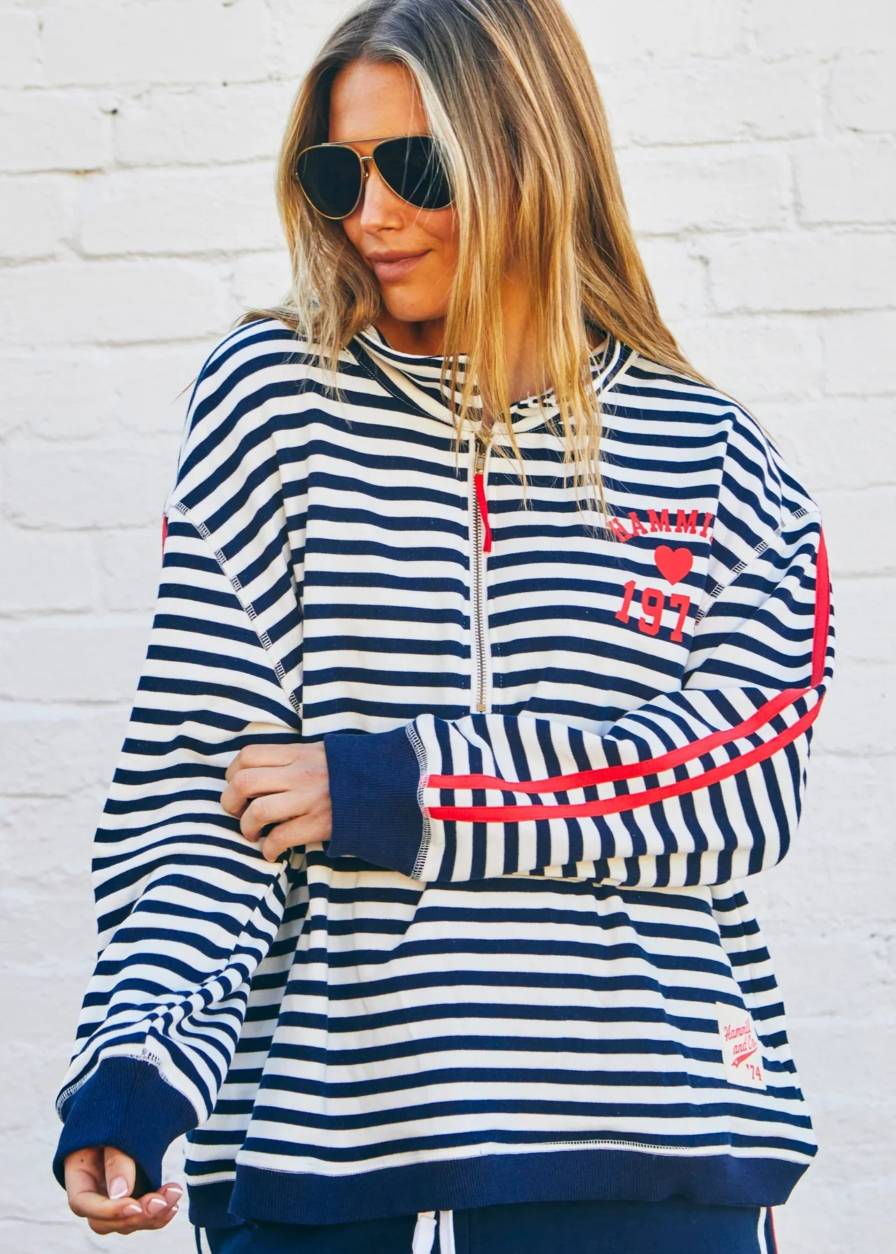 HAMMILL & CO Womens Retro Stripe Collared Sweat in Navy/White - Image 9