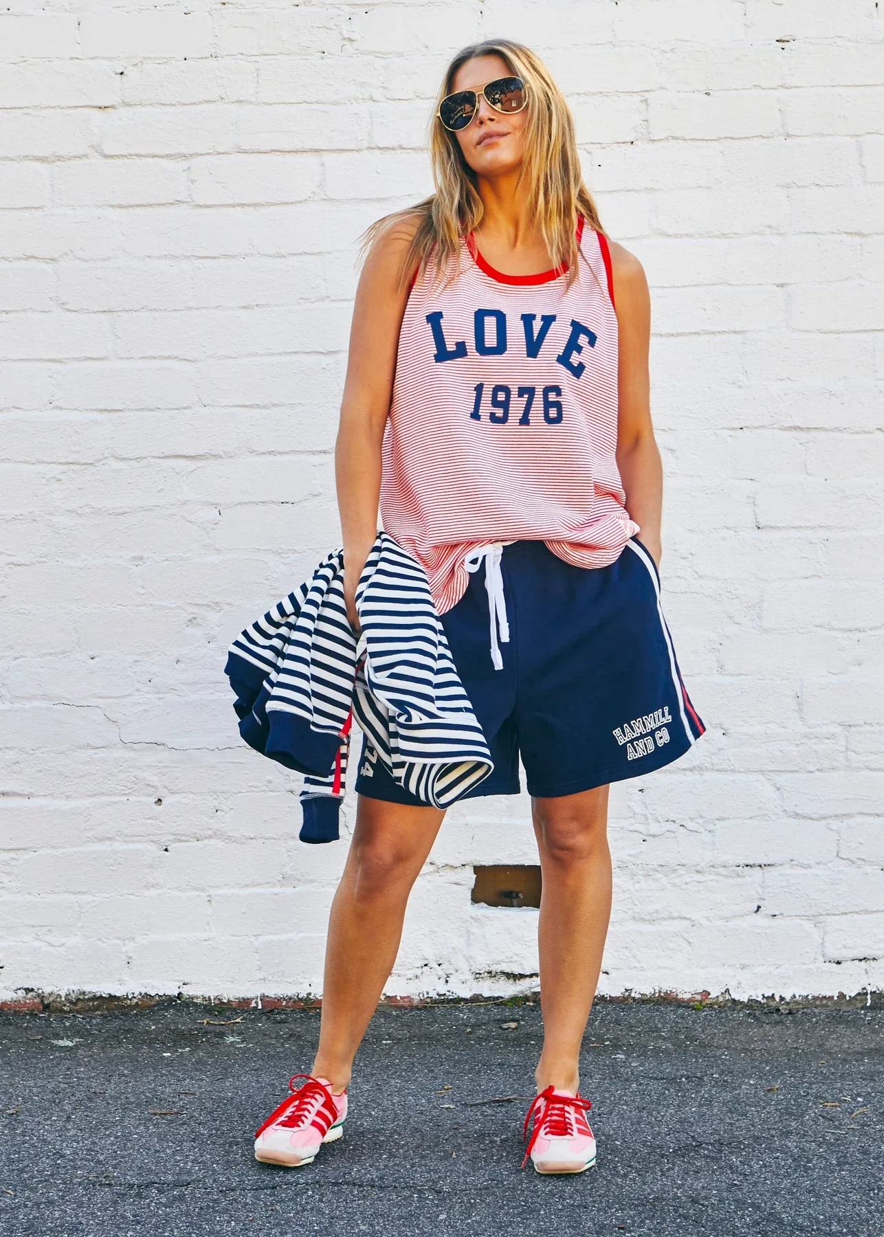 HAMMILL & CO Womens Retro Stripe Love Tank in Red White Stripe - Image 2