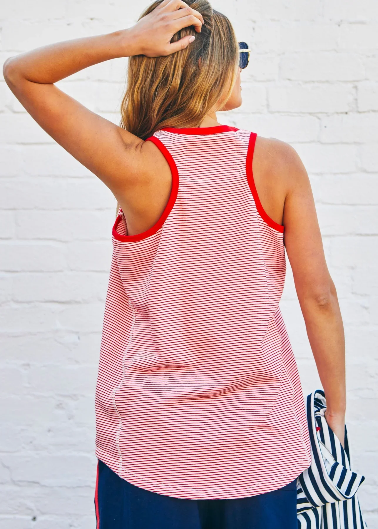 HAMMILL & CO Womens Retro Stripe Love Tank in Red White Stripe - Image 4