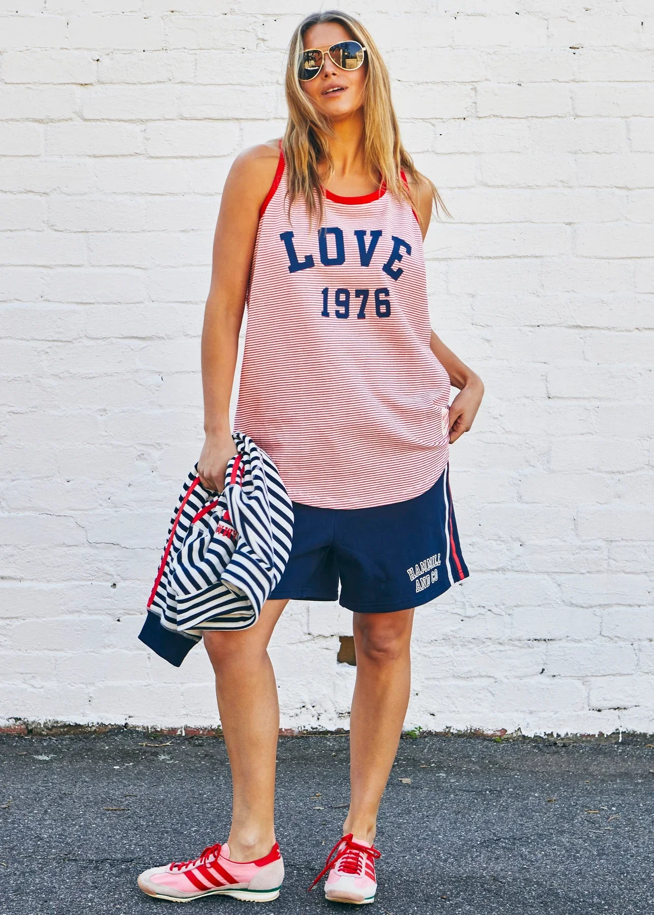HAMMILL & CO Womens Retro Stripe Love Tank in Red White Stripe - Image 5