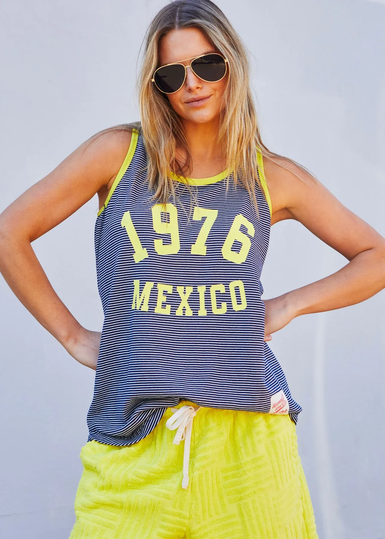 HAMMILL & CO Womens Salt & Sunshine 1976 Mexico Tank in Navy & Yellow - Image 3