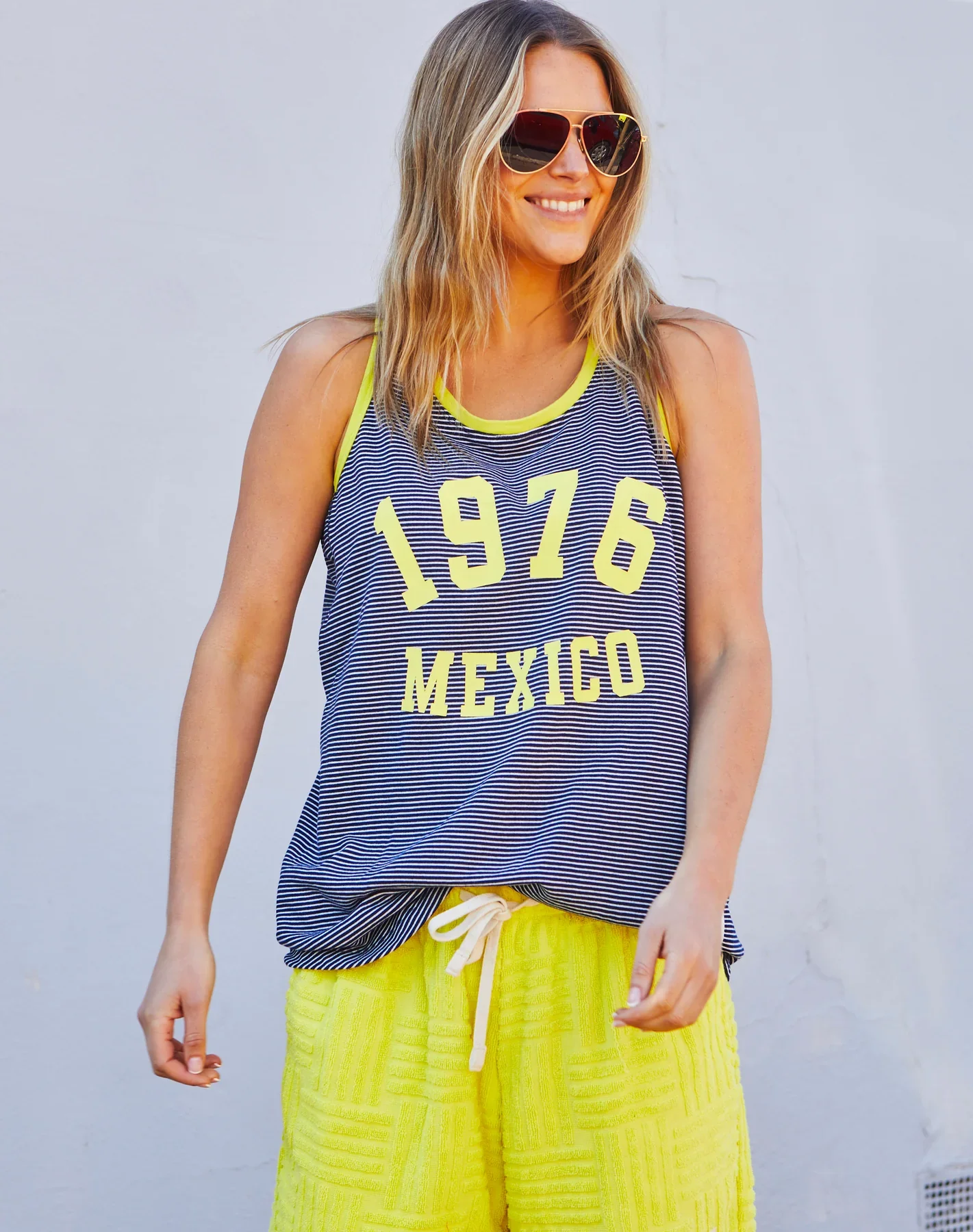 HAMMILL & CO Womens Salt & Sunshine 1976 Mexico Tank in Navy & Yellow - Image 9