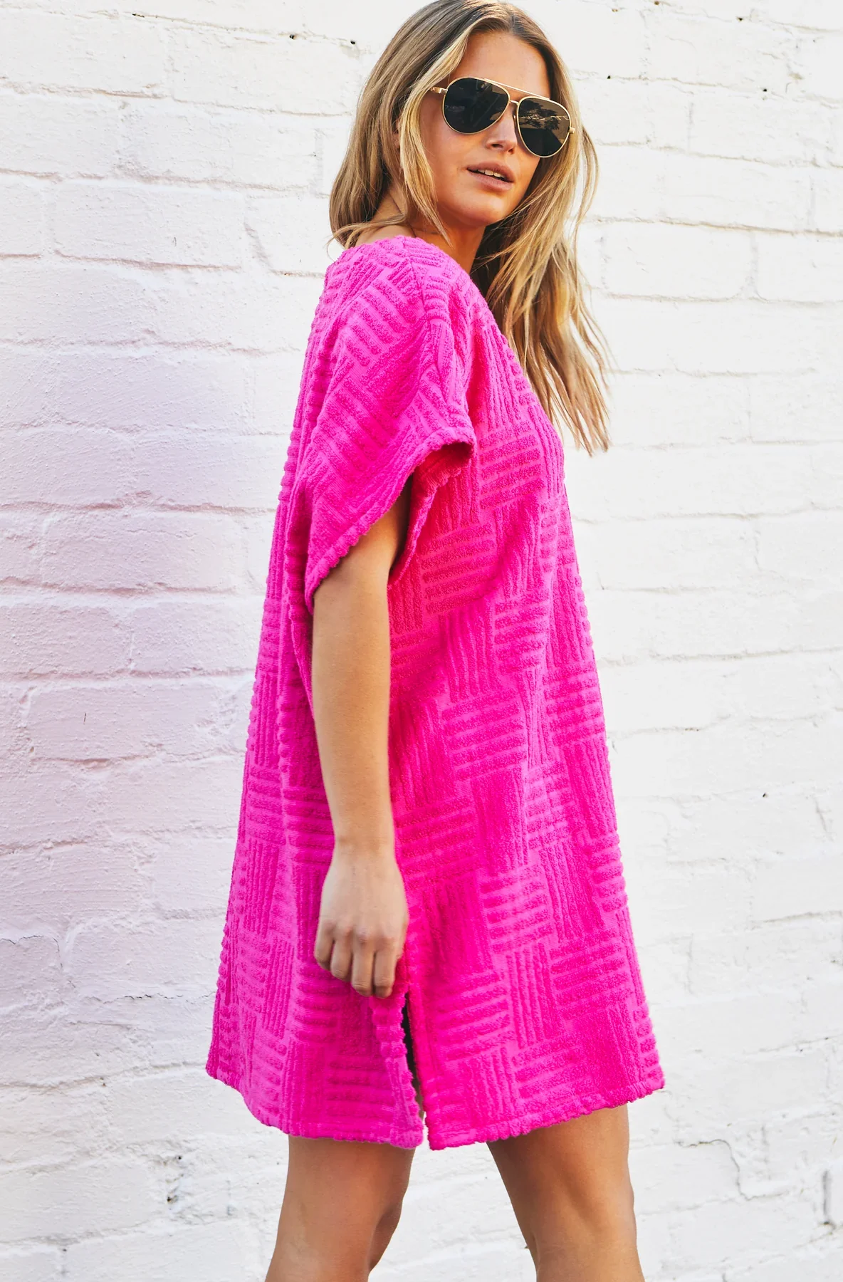 HAMMILL & CO Womens Salt & Sunshine Towelling Cover Up Dress in Hot Pink - Image 2