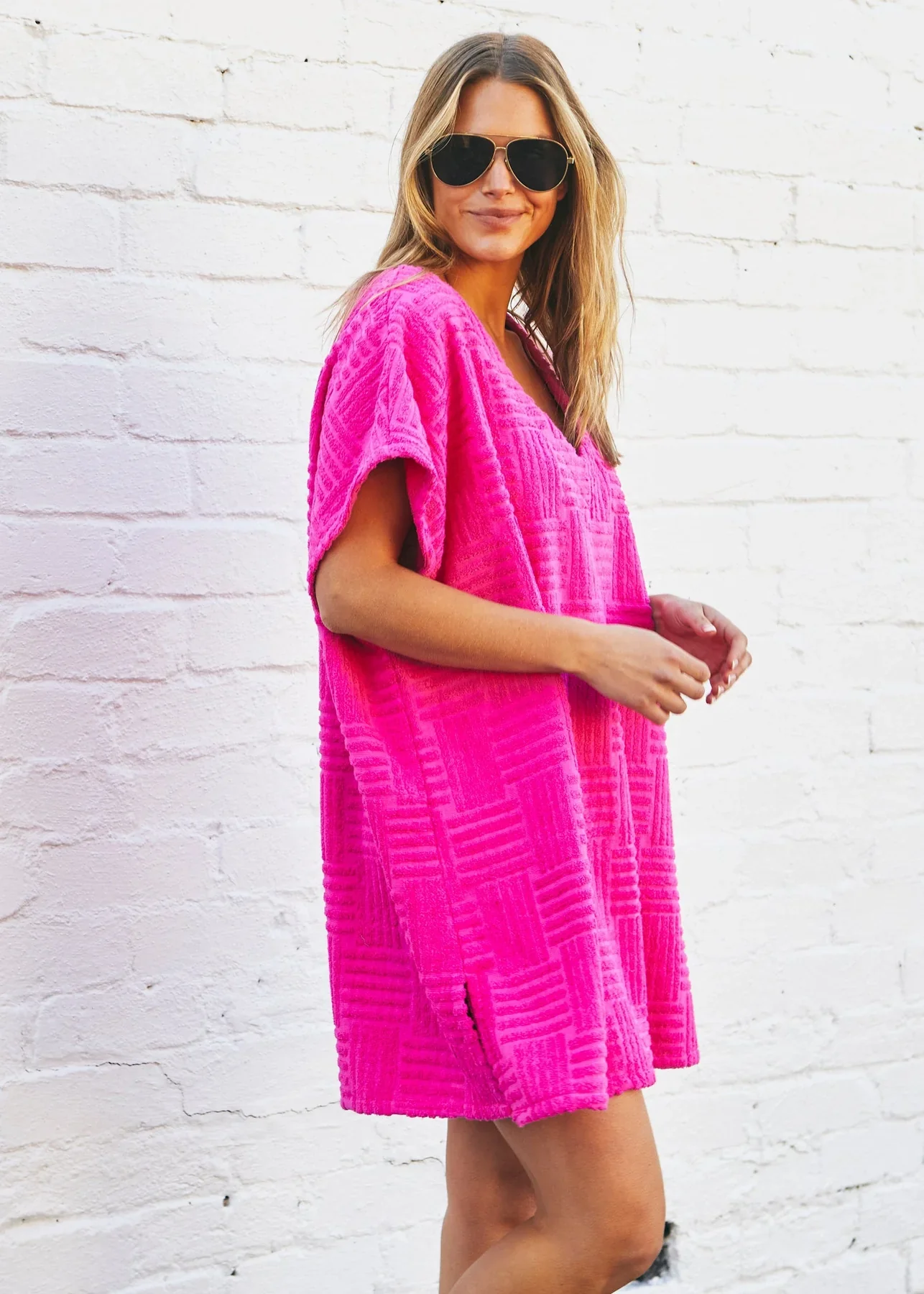 HAMMILL & CO Womens Salt & Sunshine Towelling Cover Up Dress in Hot Pink - Image 3