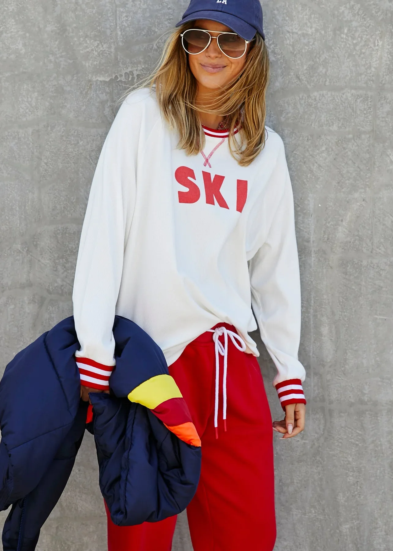 HAMMILL & Co Womens Ski Long Sleeve Tee in Natural/Red - Image 2