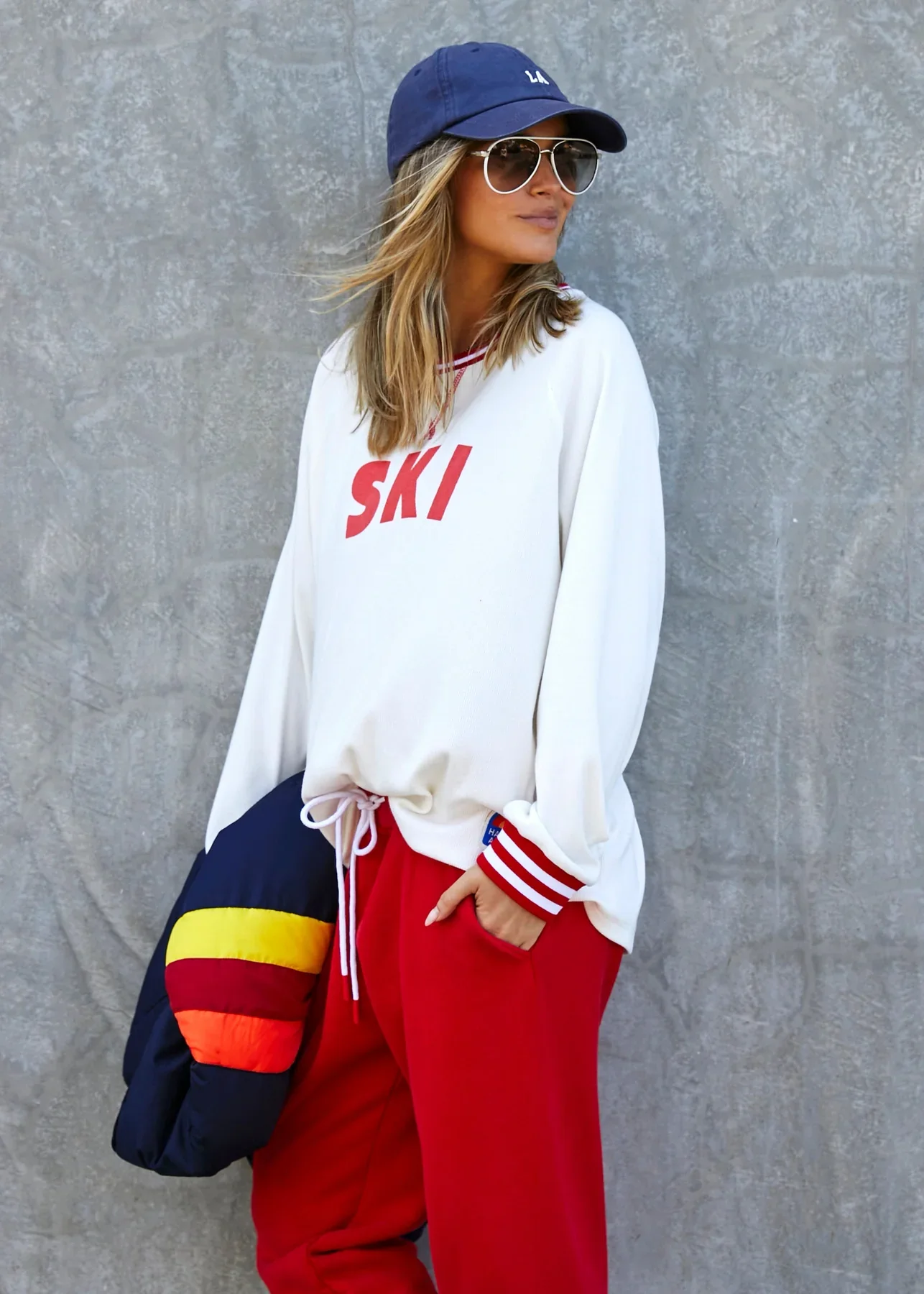 HAMMILL & Co Womens Ski Long Sleeve Tee in Natural/Red - Image 3