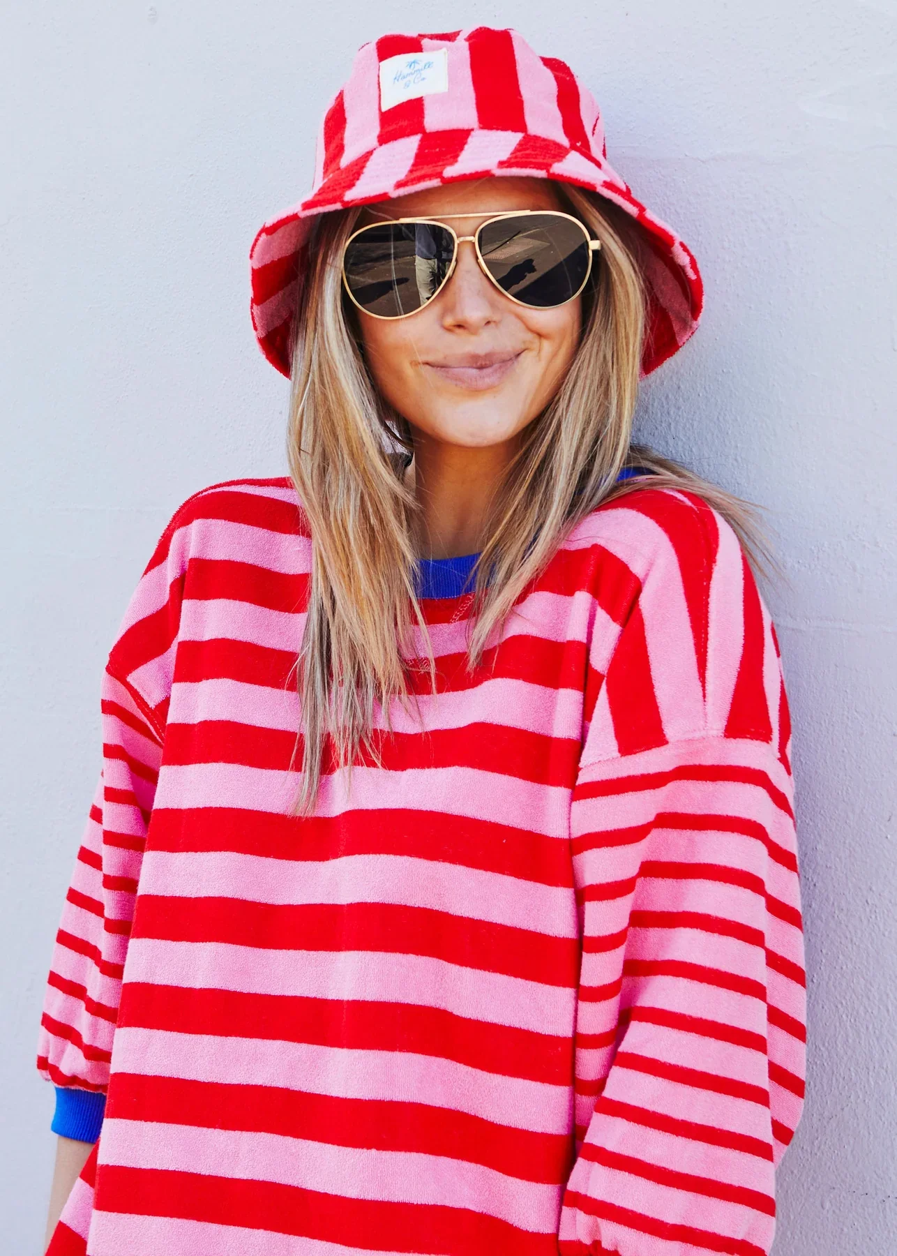 HAMMILL & CO Womens Summer Carnival 3/4 Sweat in Pink/Red Stripe - Image 4