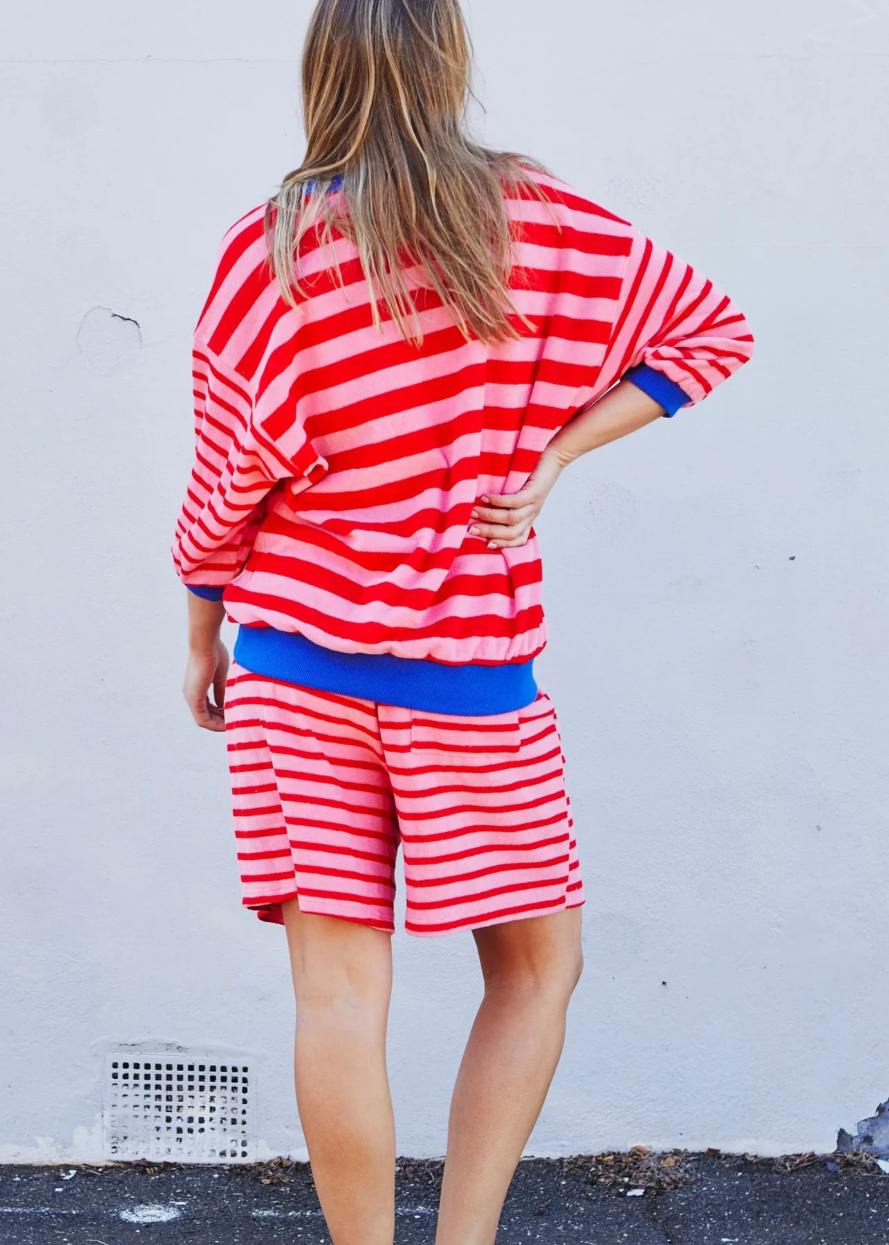 HAMMILL & CO Womens Summer Carnival 3/4 Sweat in Pink/Red Stripe - Image 5