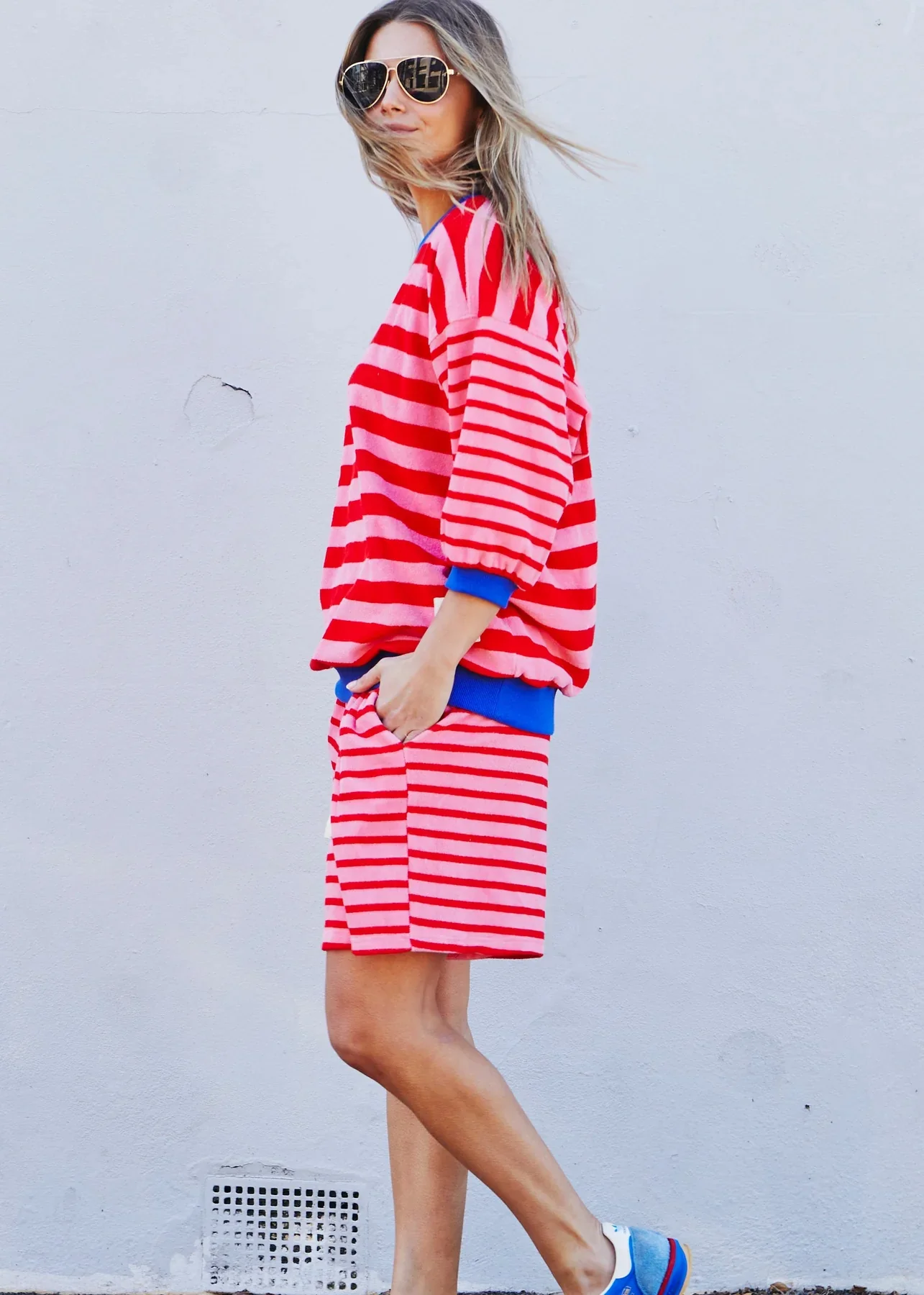 HAMMILL & CO Womens Summer Carnival 3/4 Sweat in Pink/Red Stripe - Image 6