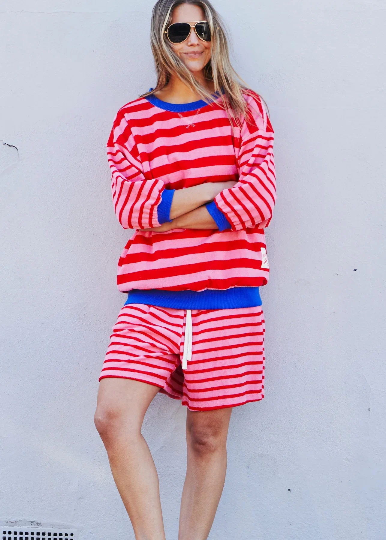 HAMMILL & CO Womens Summer Carnival 3/4 Sweat in Pink/Red Stripe - Image 7
