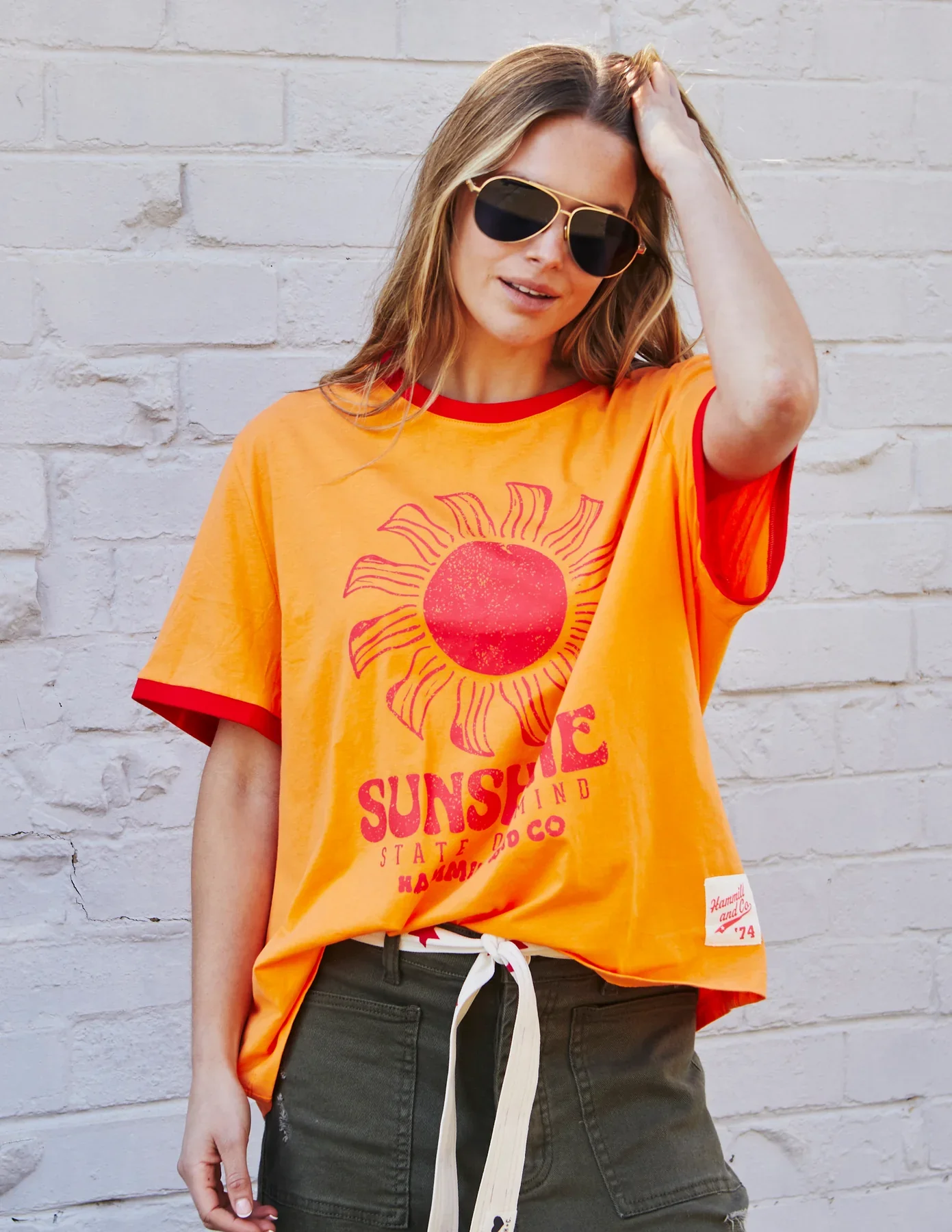 HAMMILL & CO Womens Sunshine State of Mind Ringer Tee in Orange - Image 2