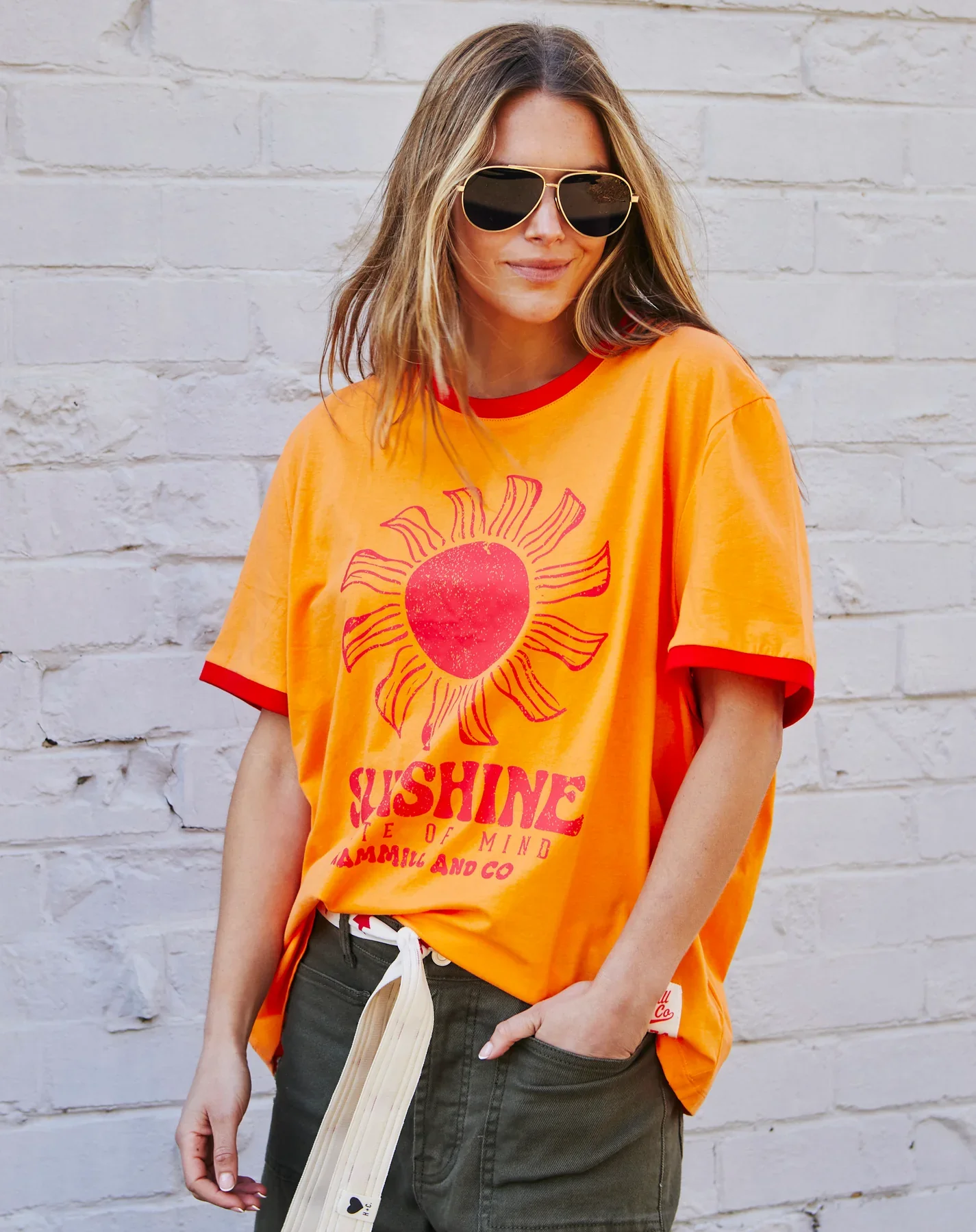HAMMILL & CO Womens Sunshine State of Mind Ringer Tee in Orange - Image 4