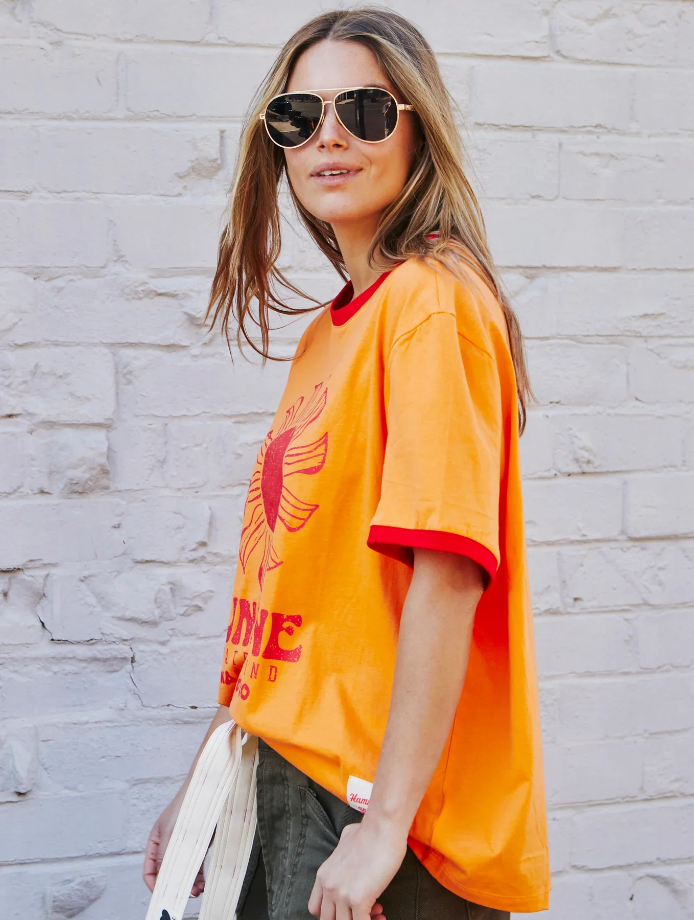 HAMMILL & CO Womens Sunshine State of Mind Ringer Tee in Orange - Image 7