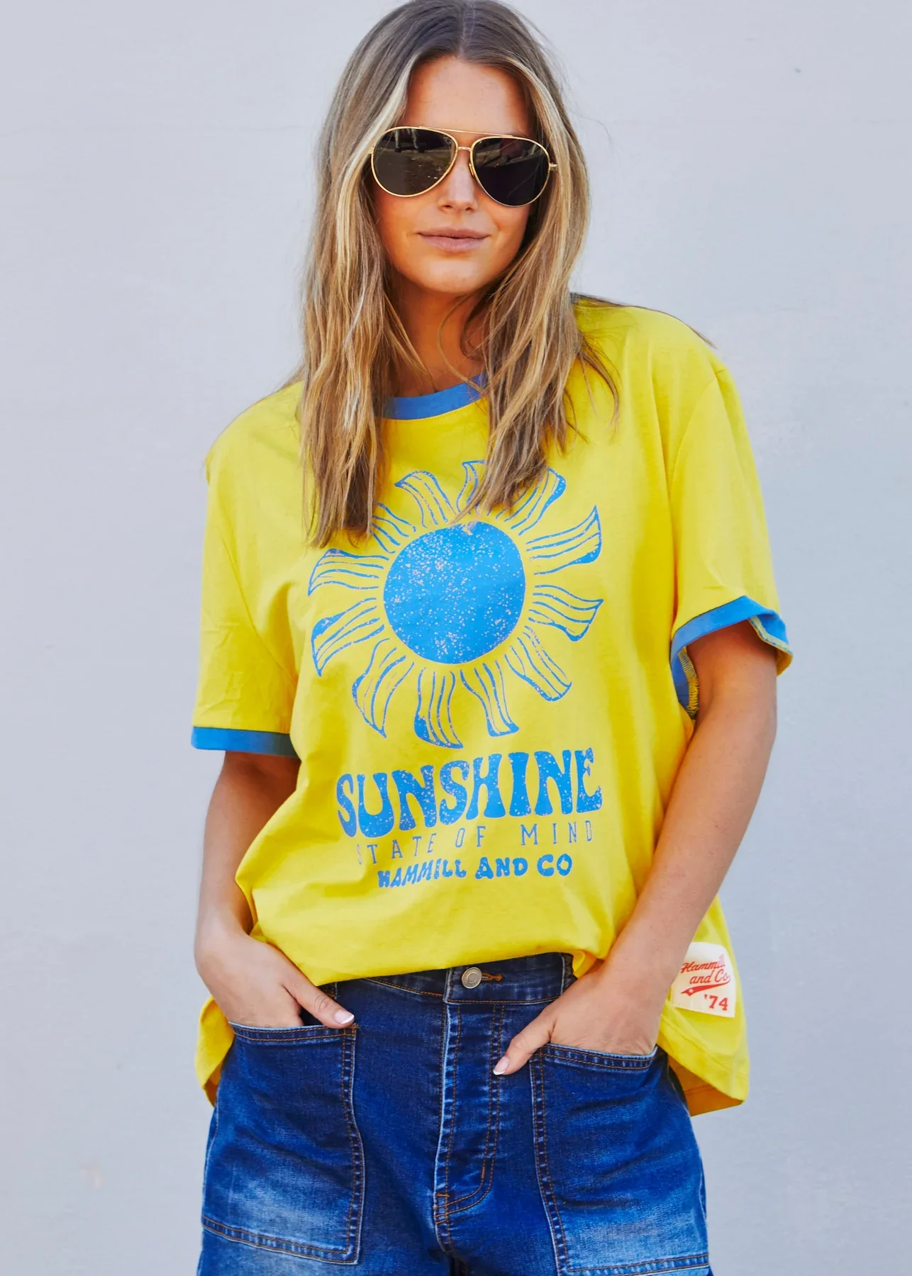 HAMMILL & CO Womens Sunshine State of Mind Ringer Tee in Yellow - Image 2