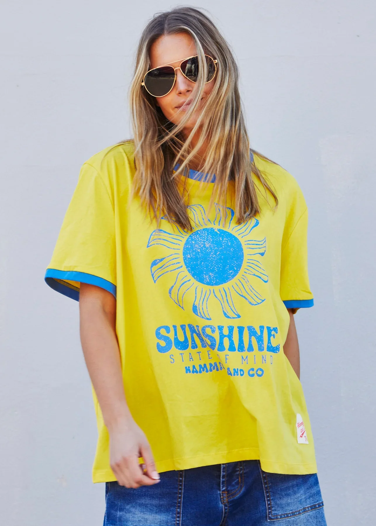 HAMMILL & CO Womens Sunshine State of Mind Ringer Tee in Yellow - Image 3