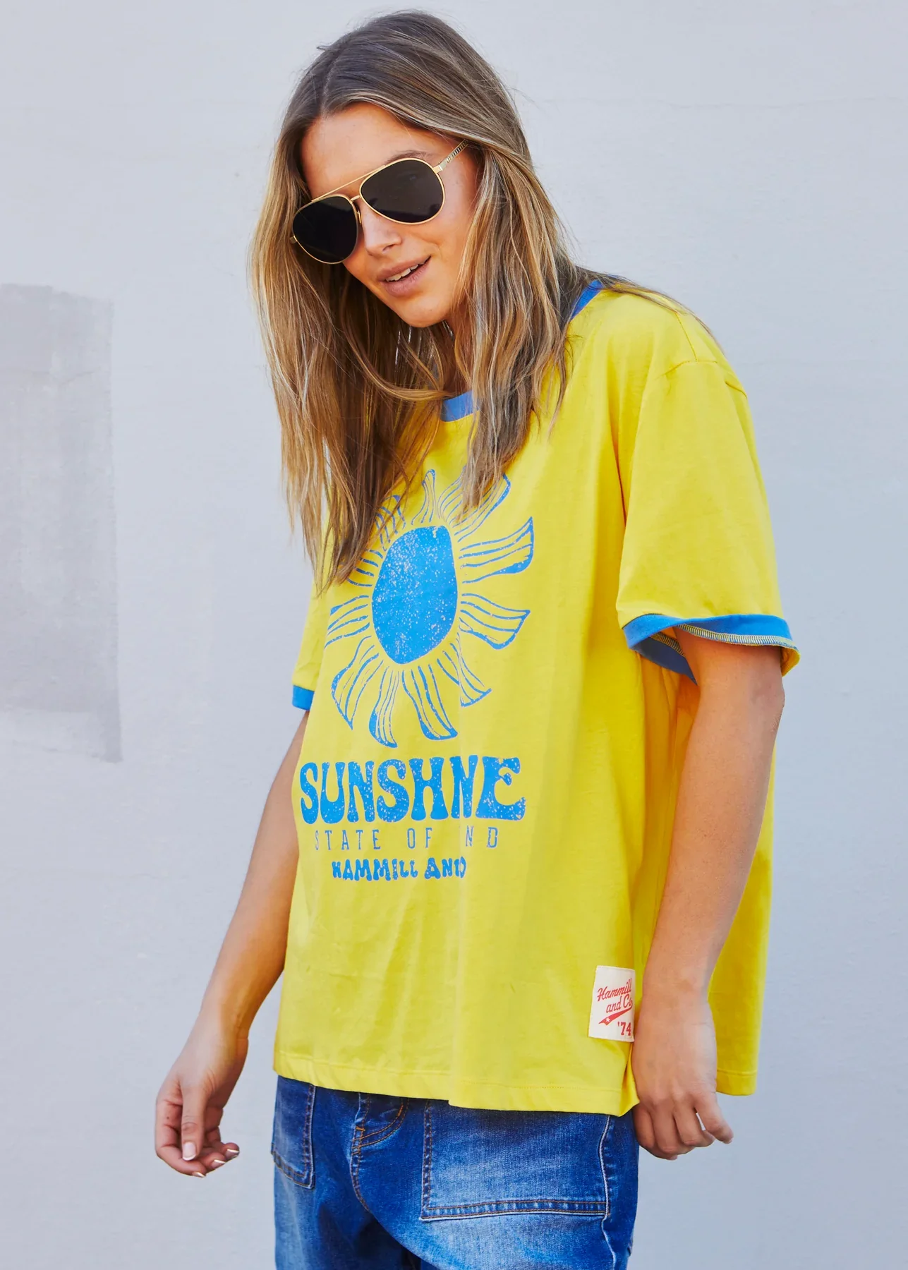 HAMMILL & CO Womens Sunshine State of Mind Ringer Tee in Yellow - Image 4