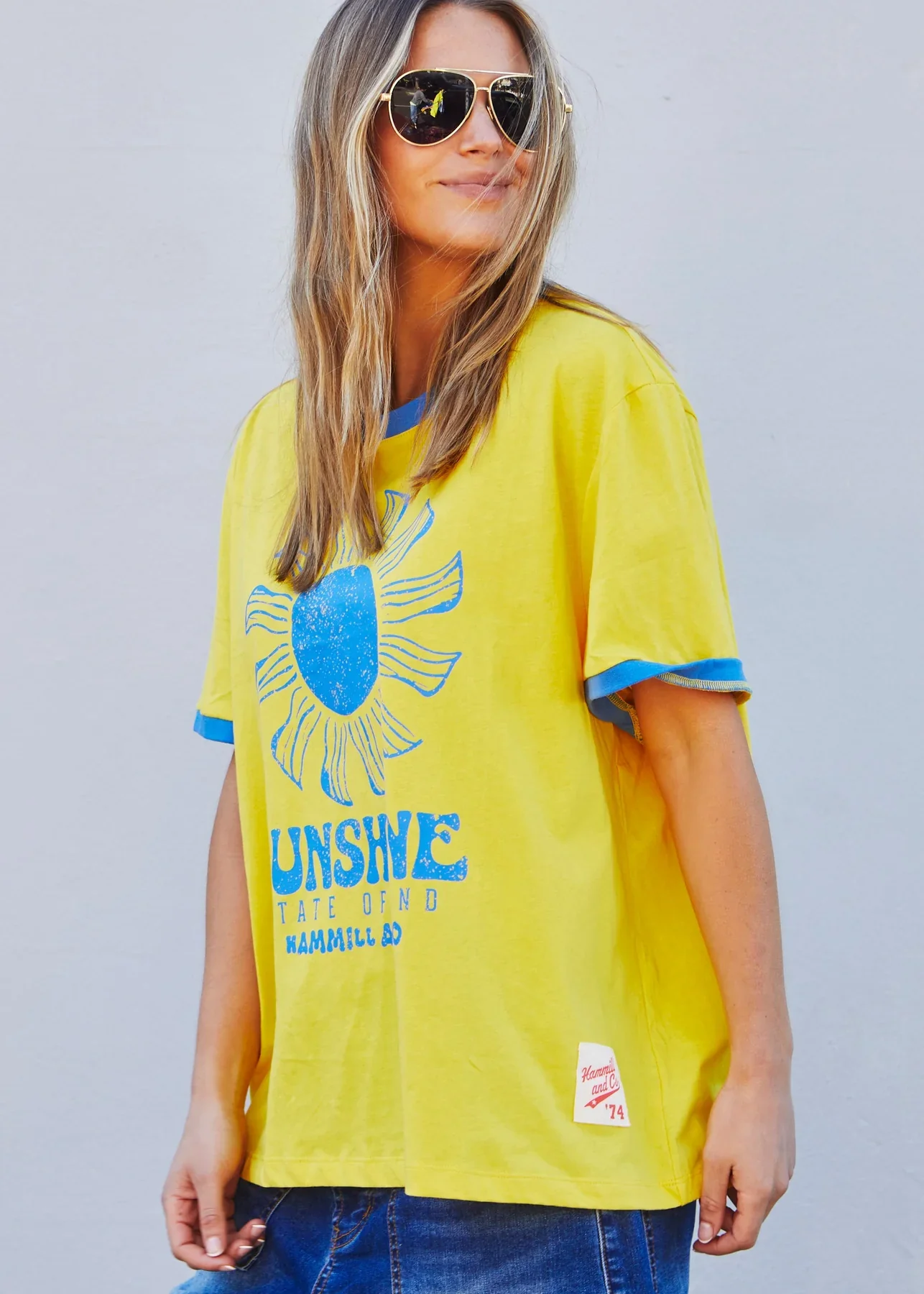 HAMMILL & CO Womens Sunshine State of Mind Ringer Tee in Yellow - Image 5