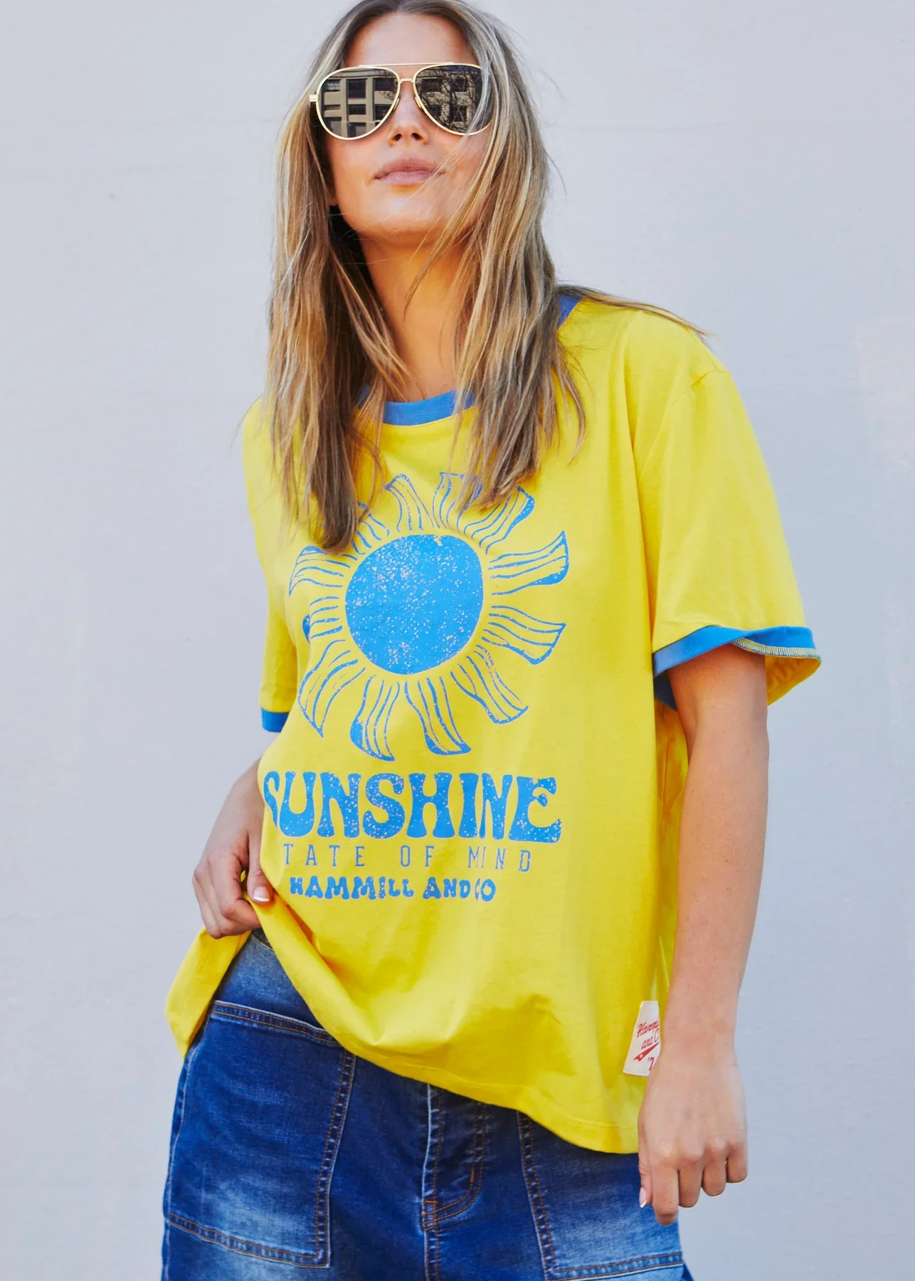 HAMMILL & CO Womens Sunshine State of Mind Ringer Tee in Yellow - Image 6