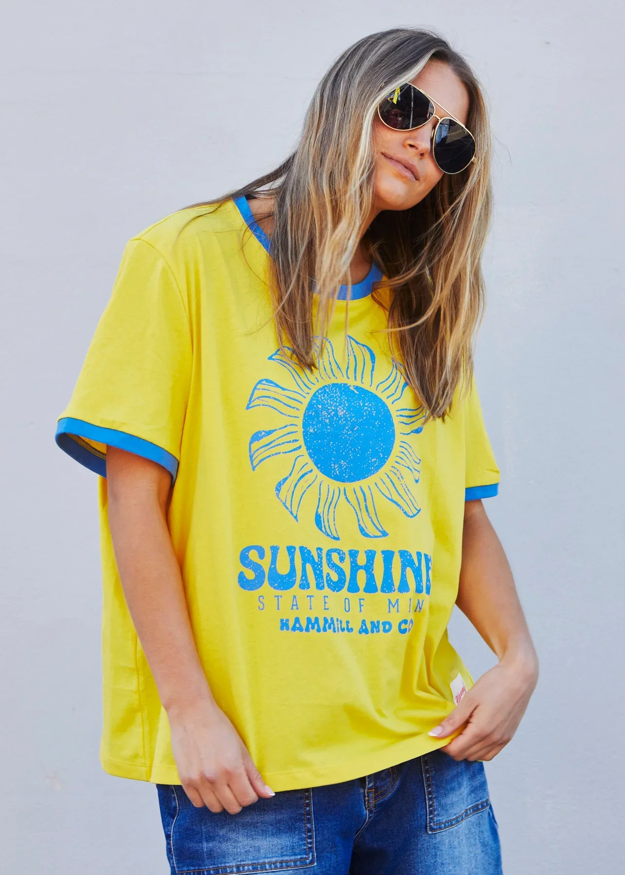 HAMMILL & CO Womens Sunshine State of Mind Ringer Tee in Yellow - Image 7
