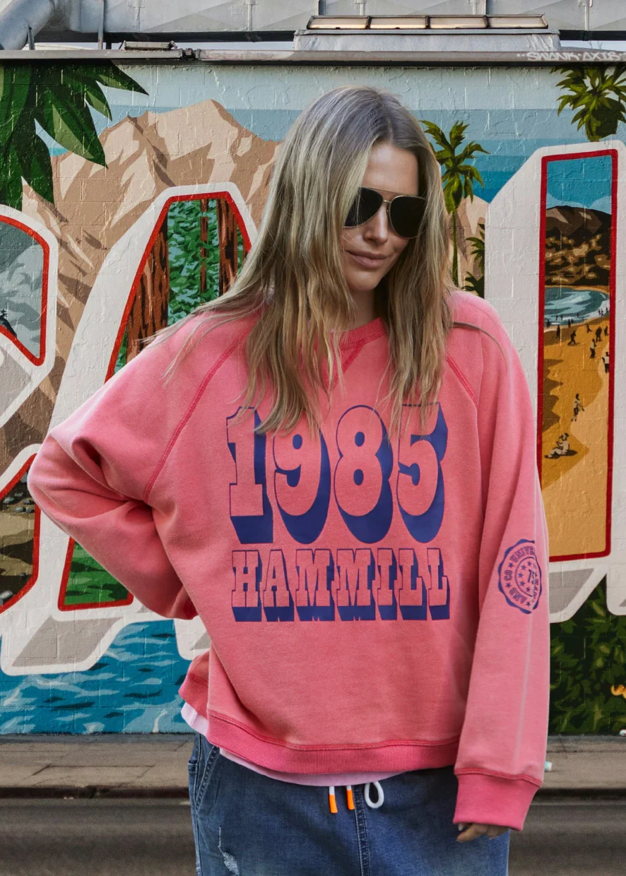 HAMMILL & CO Womens Vintage Wash 1985 Sweat Washed Red - Image 5