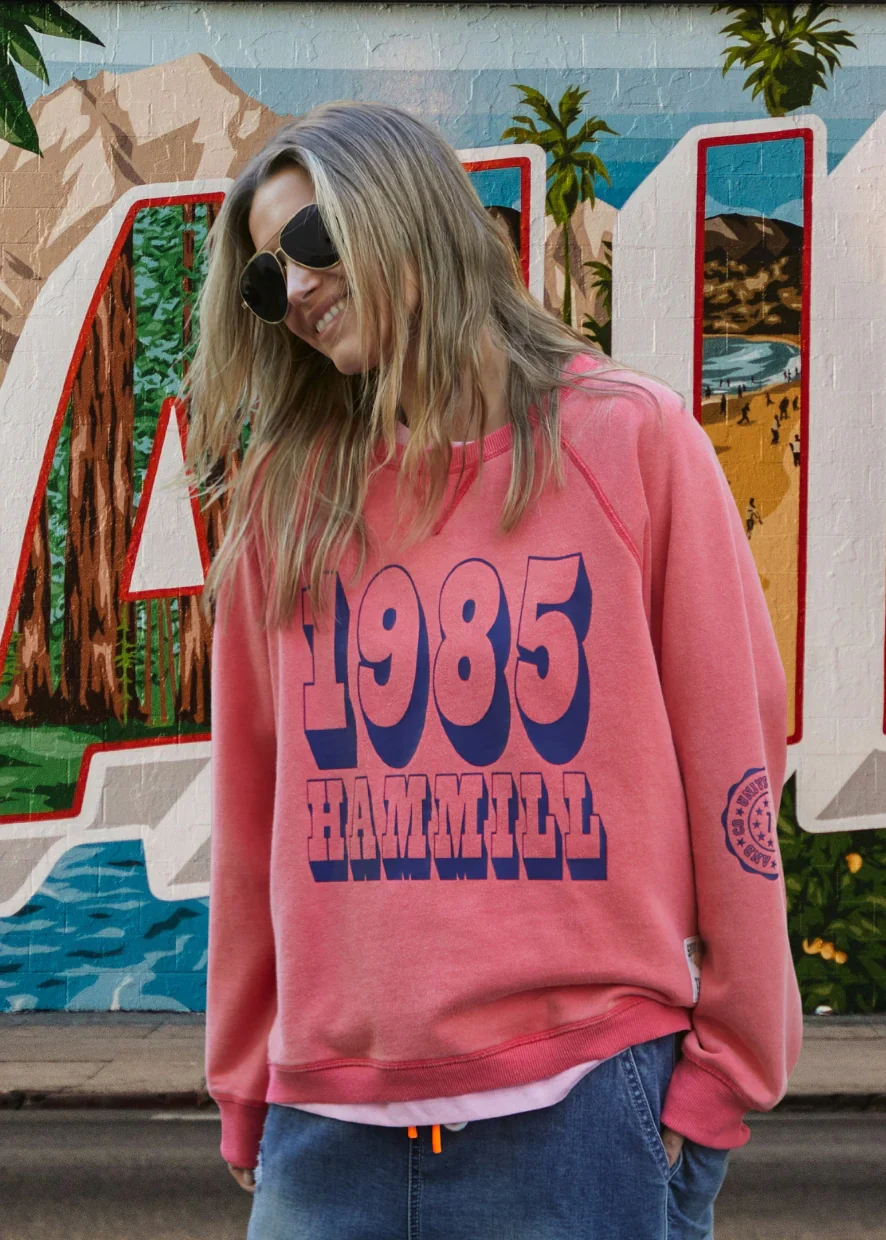 HAMMILL & CO Womens Vintage Wash 1985 Sweat Washed Red - Image 6