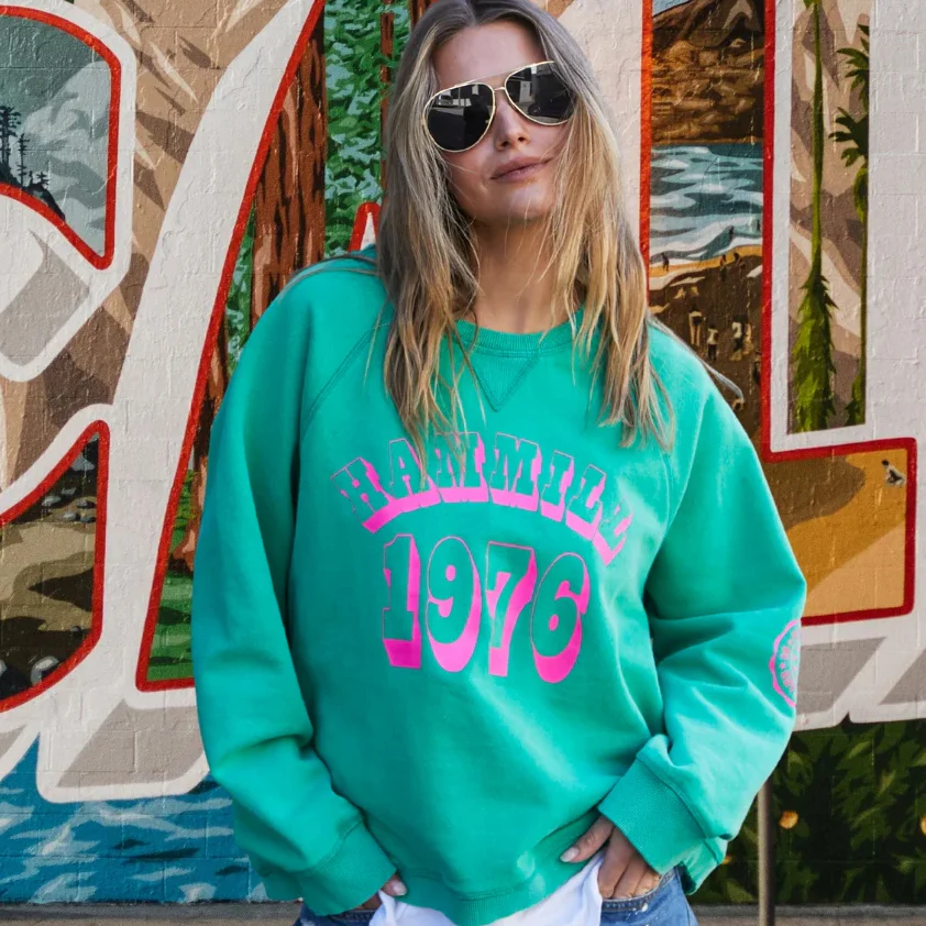 HAMMILL & CO Womens Vintage Wash Hammill 76 Sweat Washed Green - Image 2