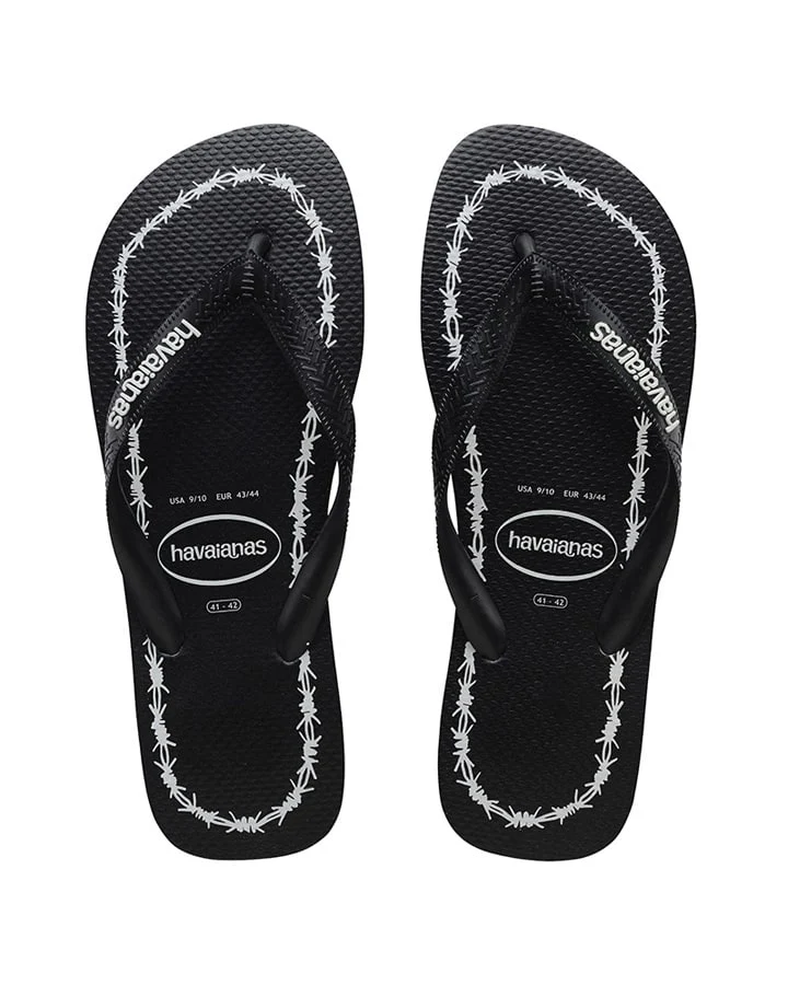 HAVAIANAS Top Print Goodvibez (Barbed Wire) Thongs - Black/White Male - Image 4