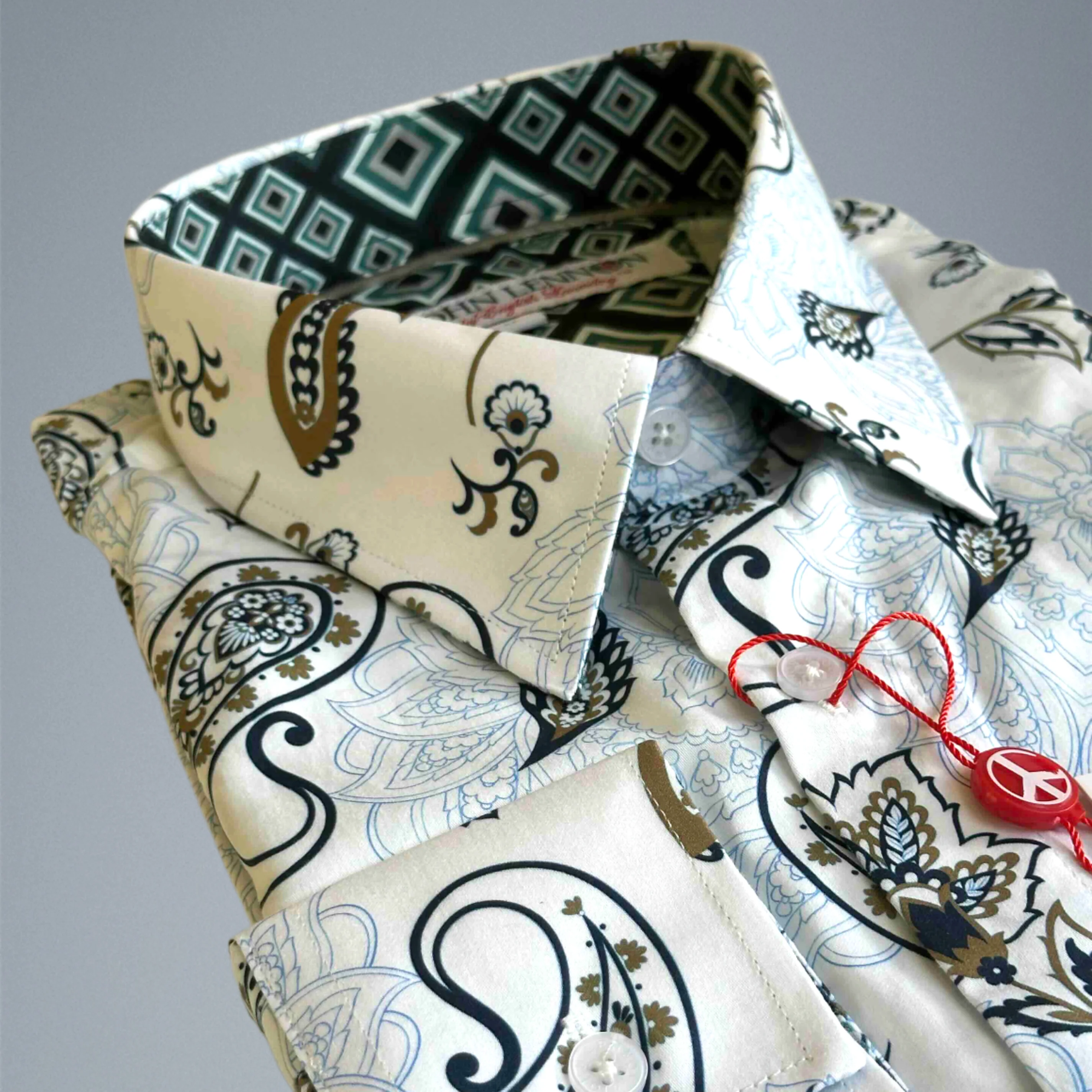 JOHN LENNON Mens Ashbury Long Sleeve Paisley Shirt - White - Image 12
