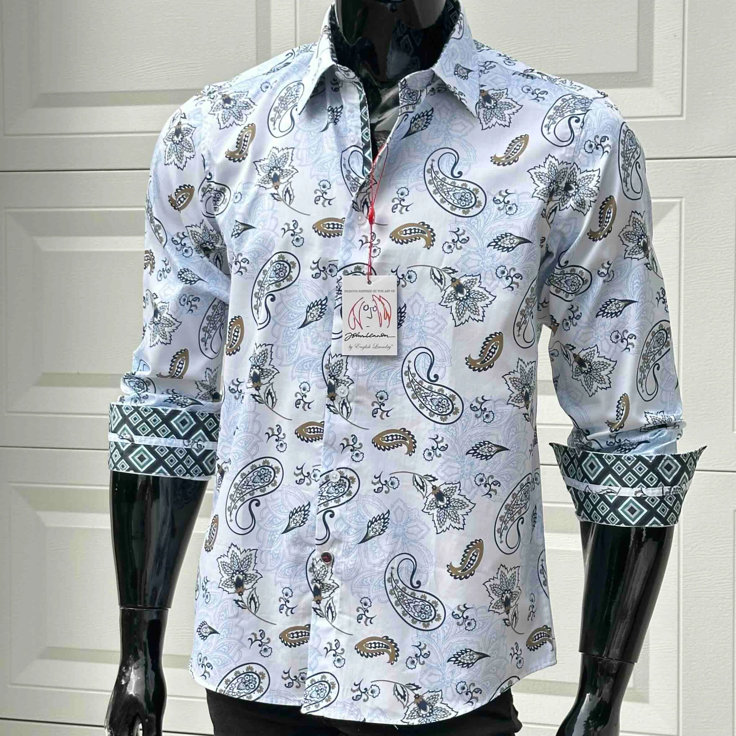 JOHN LENNON Mens Ashbury Long Sleeve Paisley Shirt - White - Image 14