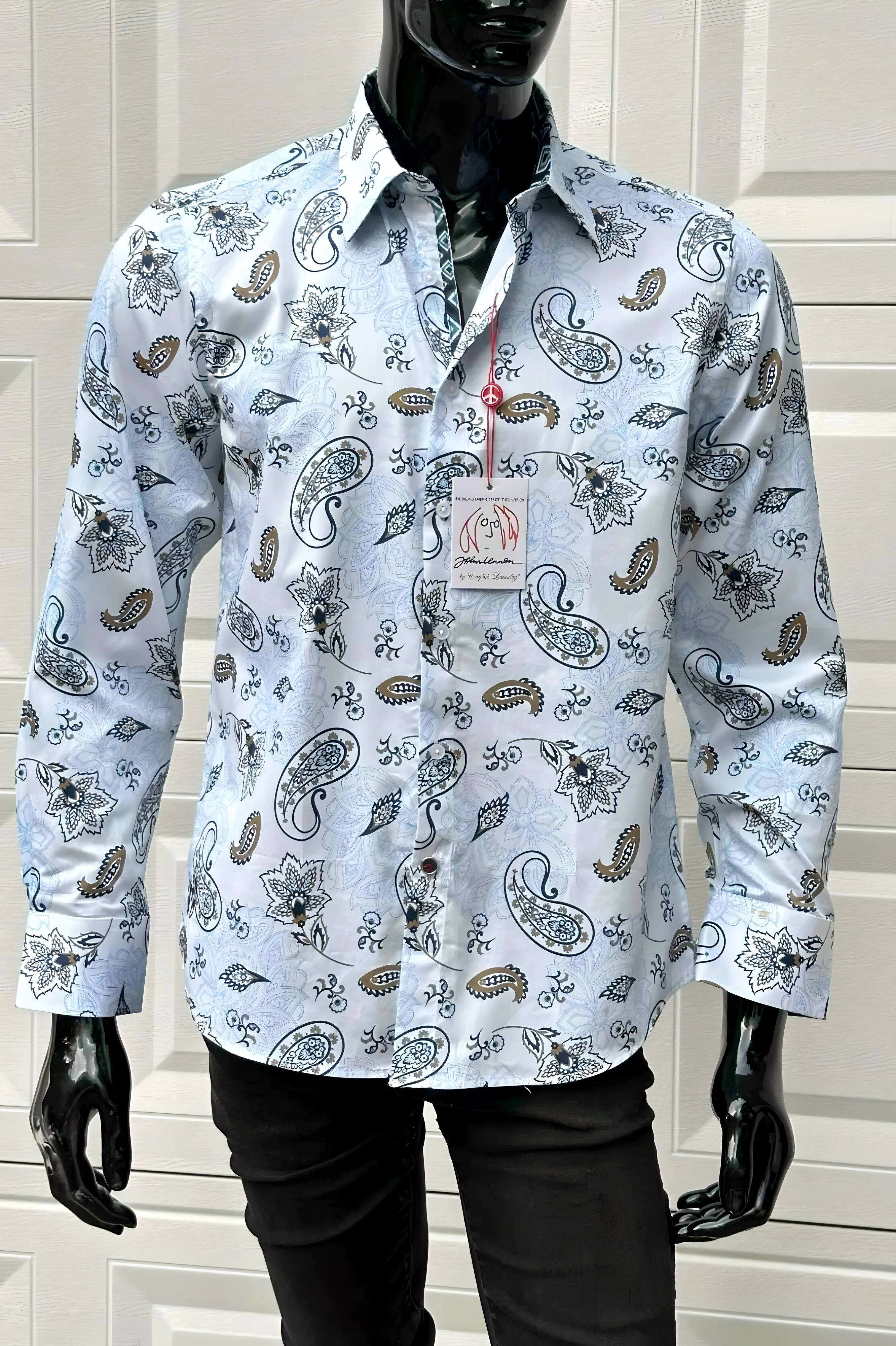 JOHN LENNON Mens Ashbury Long Sleeve Paisley Shirt - White - Image 2