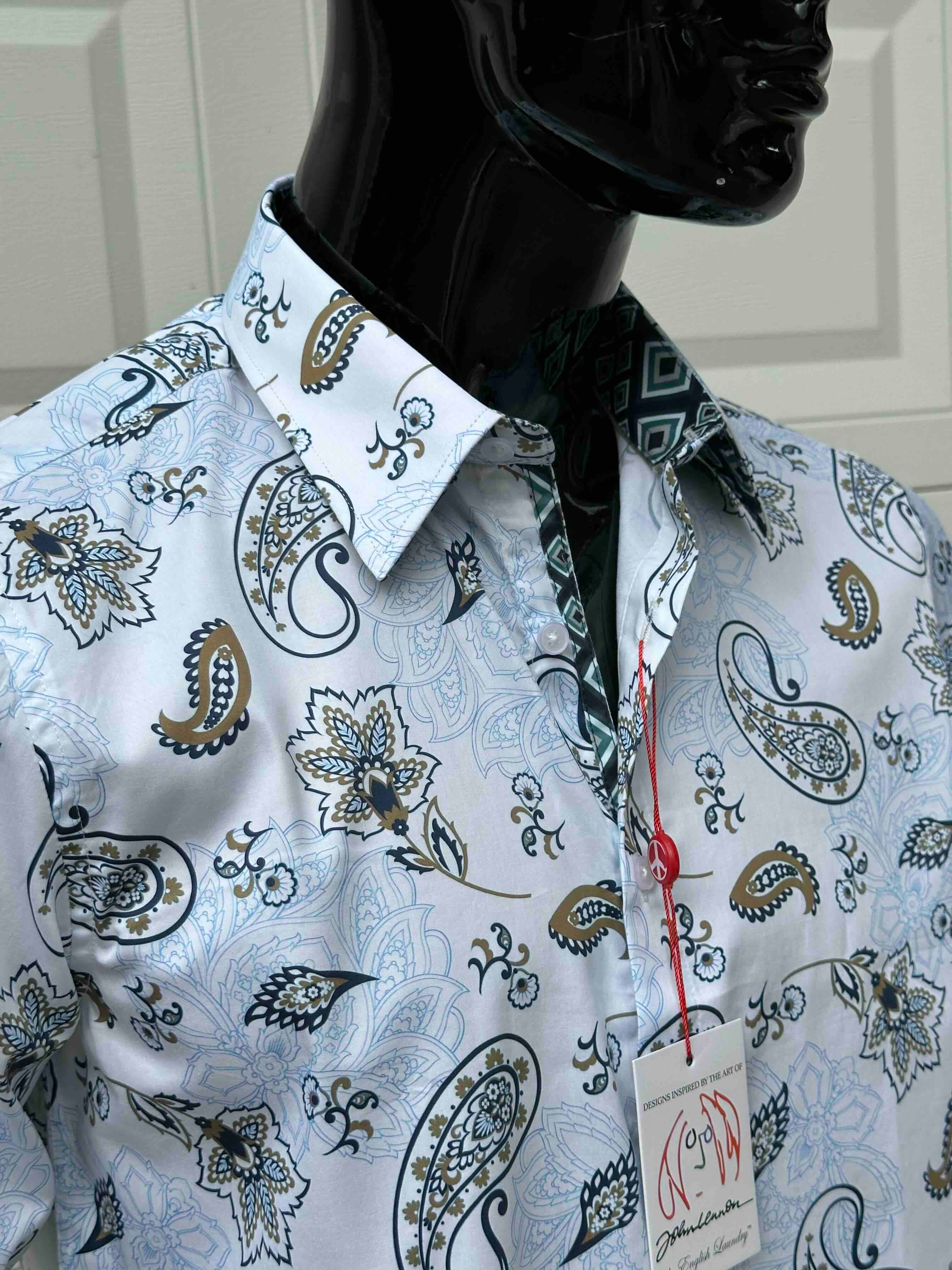 JOHN LENNON Mens Ashbury Long Sleeve Paisley Shirt - White - Image 3