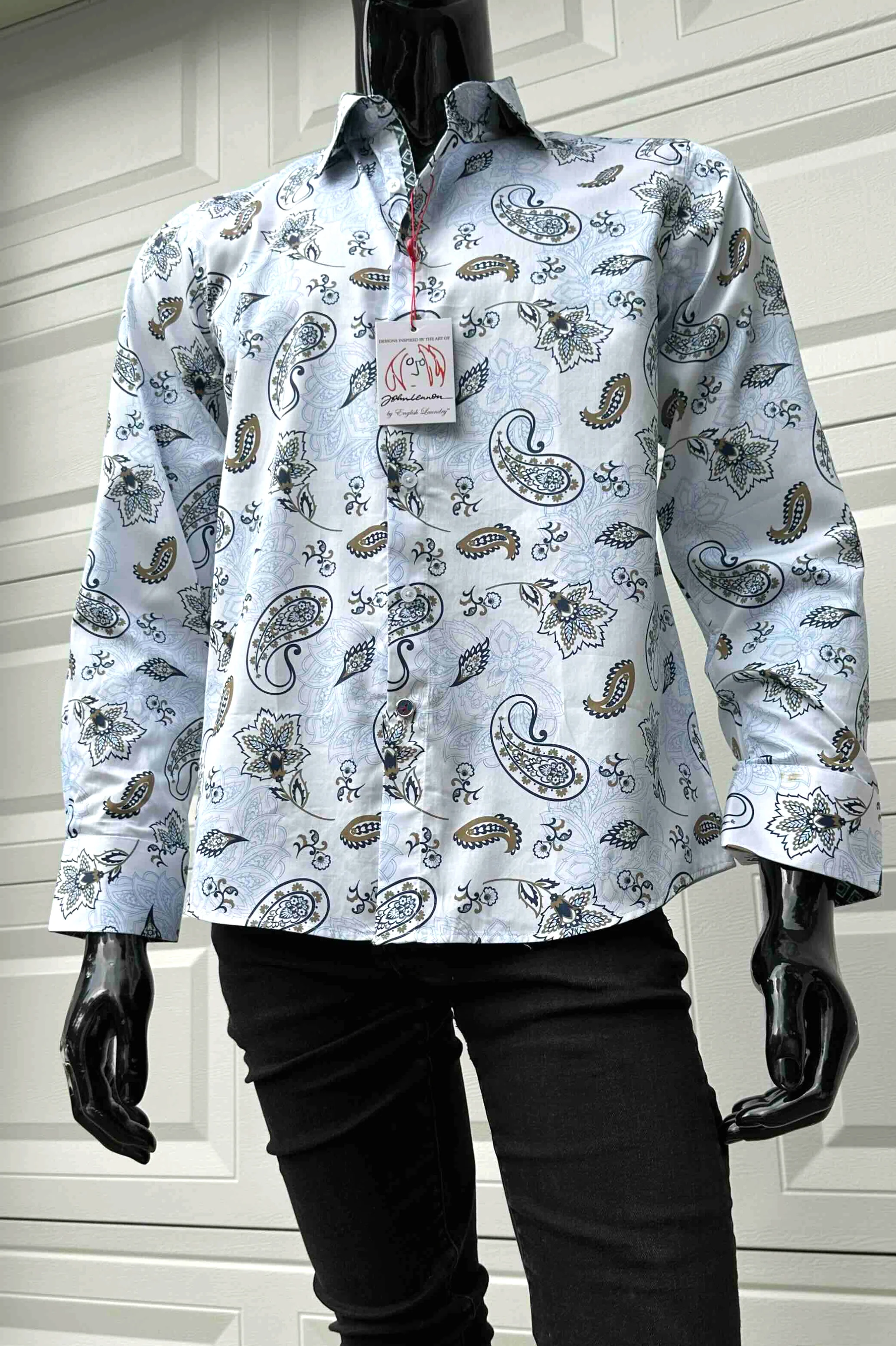 JOHN LENNON Mens Ashbury Long Sleeve Paisley Shirt - White - Image 4