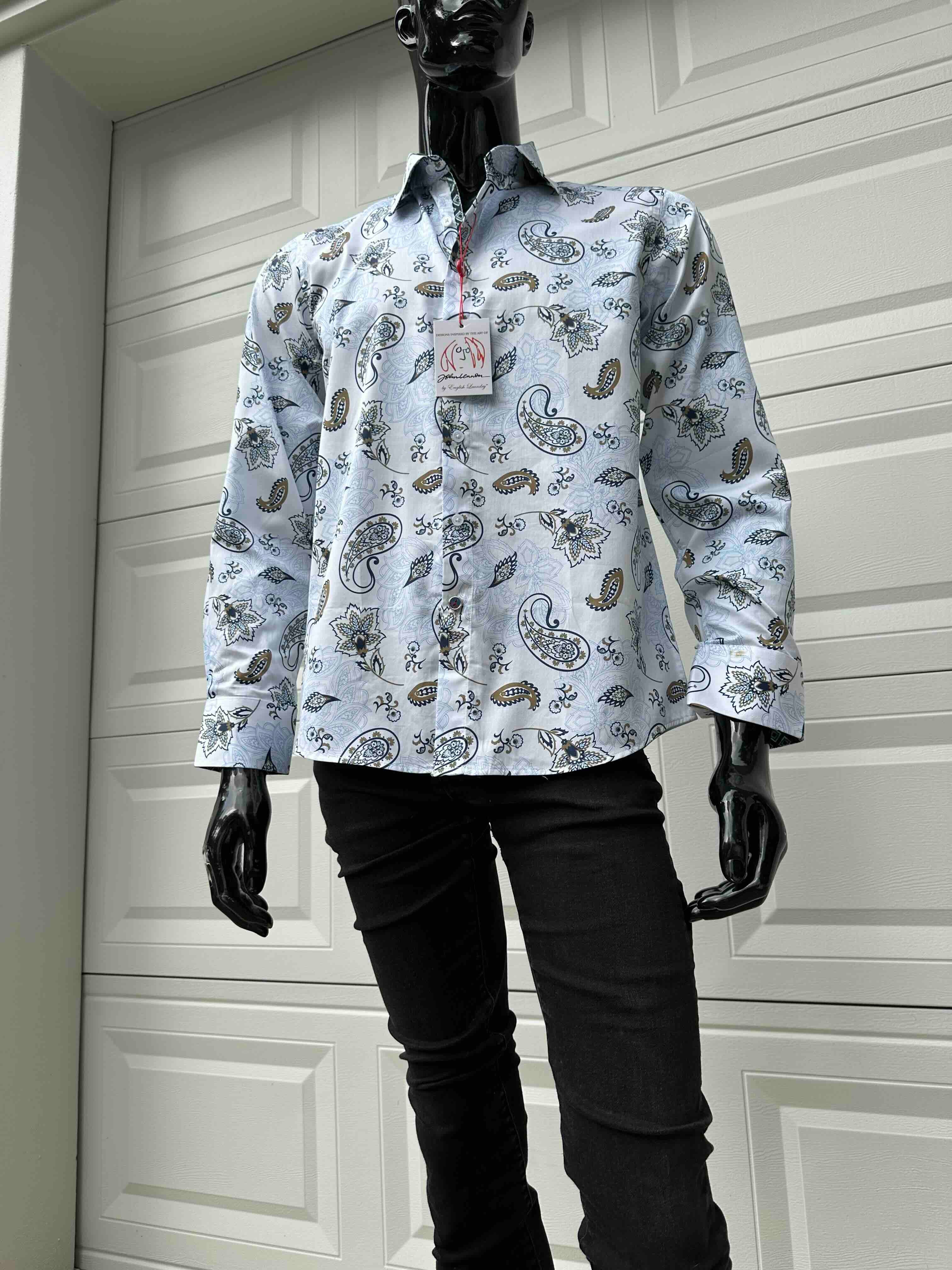 JOHN LENNON Mens Ashbury Long Sleeve Paisley Shirt - White - Image 5