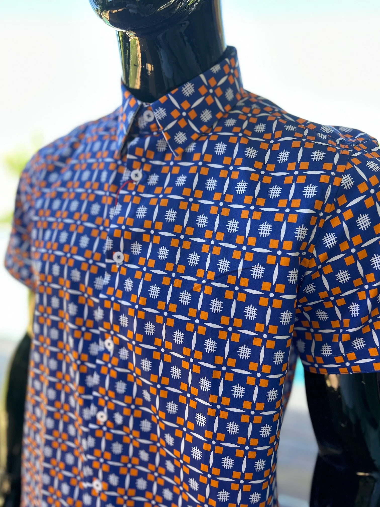 JOHN LENNON Mens Ashton Gate Short Sleeve Shirt Orange & Blue - Image 7