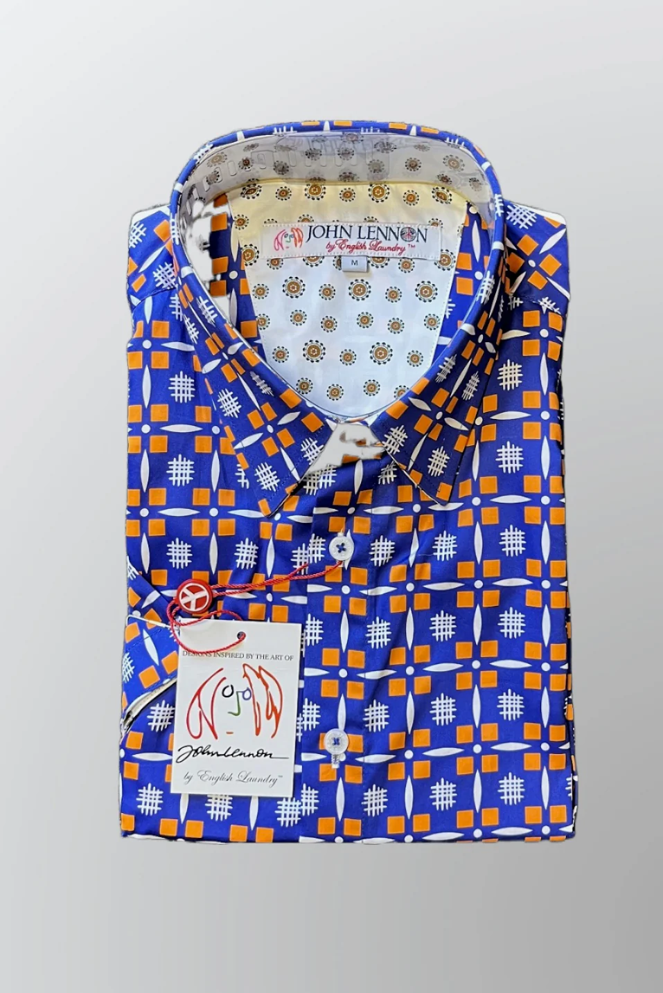 JOHN LENNON Mens Ashton Gate Short Sleeve Shirt Orange & Blue - Image 9