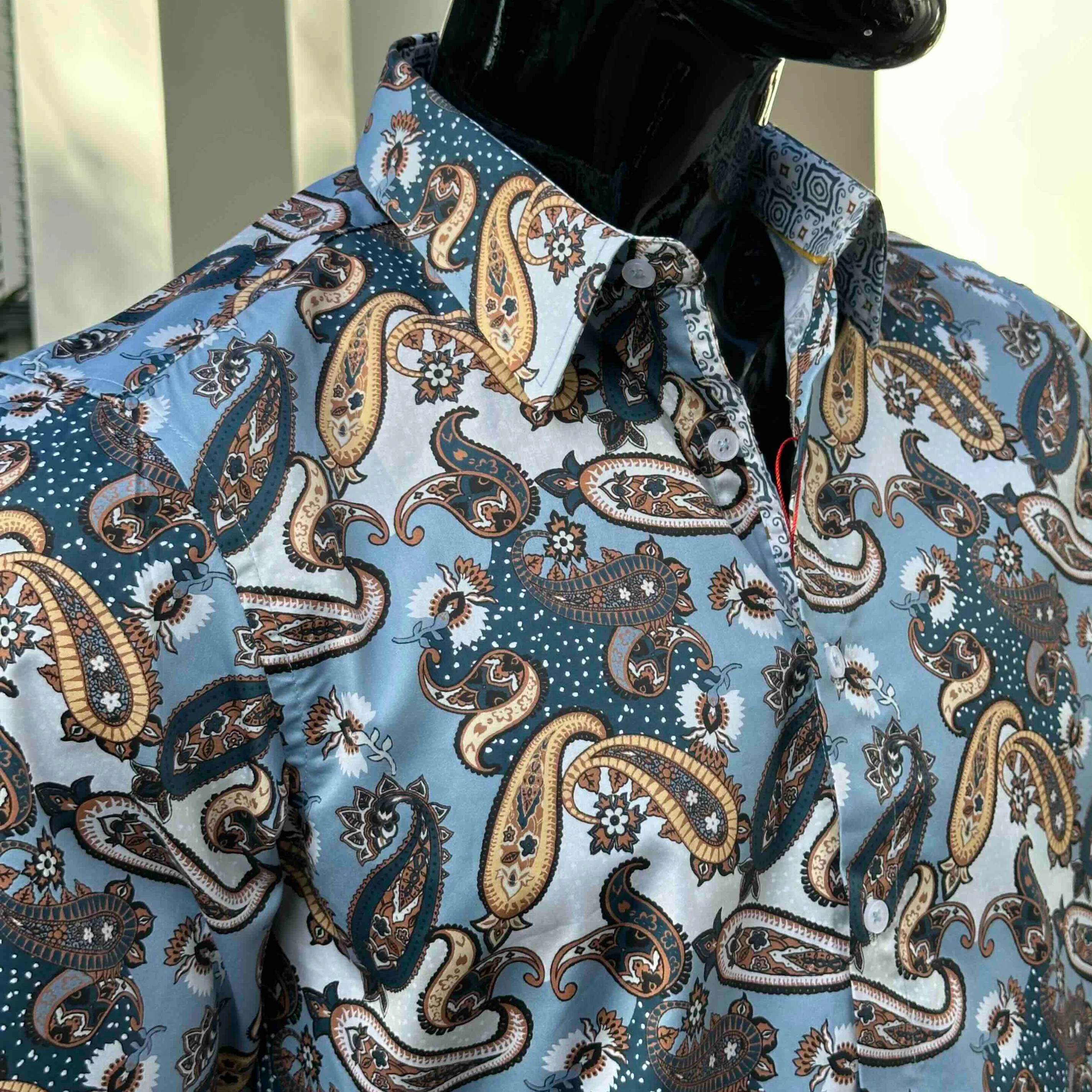 JOHN LENNON Mens Atherton Long Sleeve Paisley Shirt - Steel - Image 2