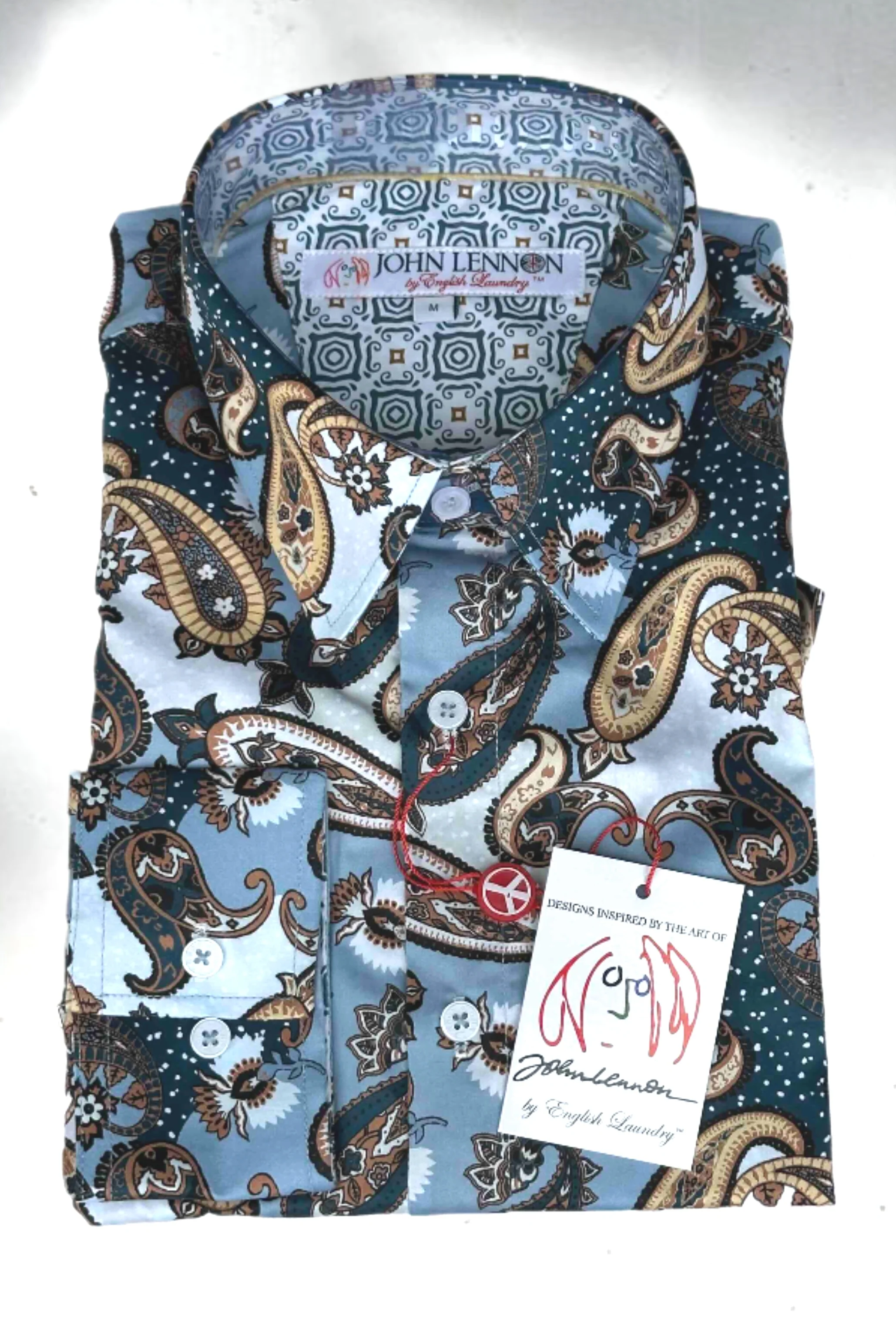JOHN LENNON Mens Atherton Long Sleeve Paisley Shirt - Steel - Image 3
